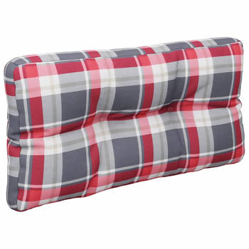 The Living Store Palletkussen - 80 x 40 x 10 cm - Rood ruitpatroon - Polyester - Holle vezel