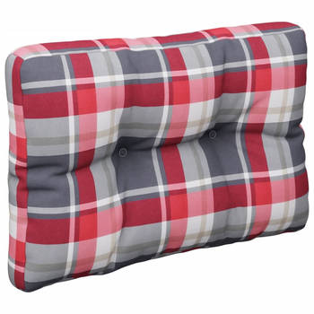 The Living Store Palletkussen - Polyester - 50 x 40 x 12 cm - Rood ruitpatroon