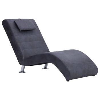 The Living Store Chaise Longue - Grijs - 144 x 59 x 79 cm - Houten frame - Kunstsuède bekleding