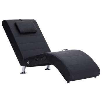 The Living Store Chaise Longue - Zwarte Kunstleren Bekleding - 144 x 59 x 79 cm - Massage - Verwarming