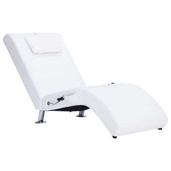 The Living Store Chaise Longue - Comfortabele Massage - Verwarming - 144 x 59 x 79 cm - Wit