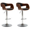 The Living Store Barstoelen - Set van 2 - Grijs en Bruin - Gebogen hout en verchroomd metaal - 49.5x50.5x87-108cm