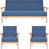 The Living Store Bankstel Modern Polyester - Blauw - 2 Fauteuils en 1 Bank - Houten Frame - Afmetingen Fauteuil- 64.5 x