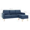 The Living Store Driezitsbank - blauw - stof - 184 x 76 x 82.5 cm - comfortabel