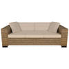 The Living Store Rattan Driezitsbank - 200 x 80 x 61 cm - Natuurlijk rattan - Crèmewit linnen kussens