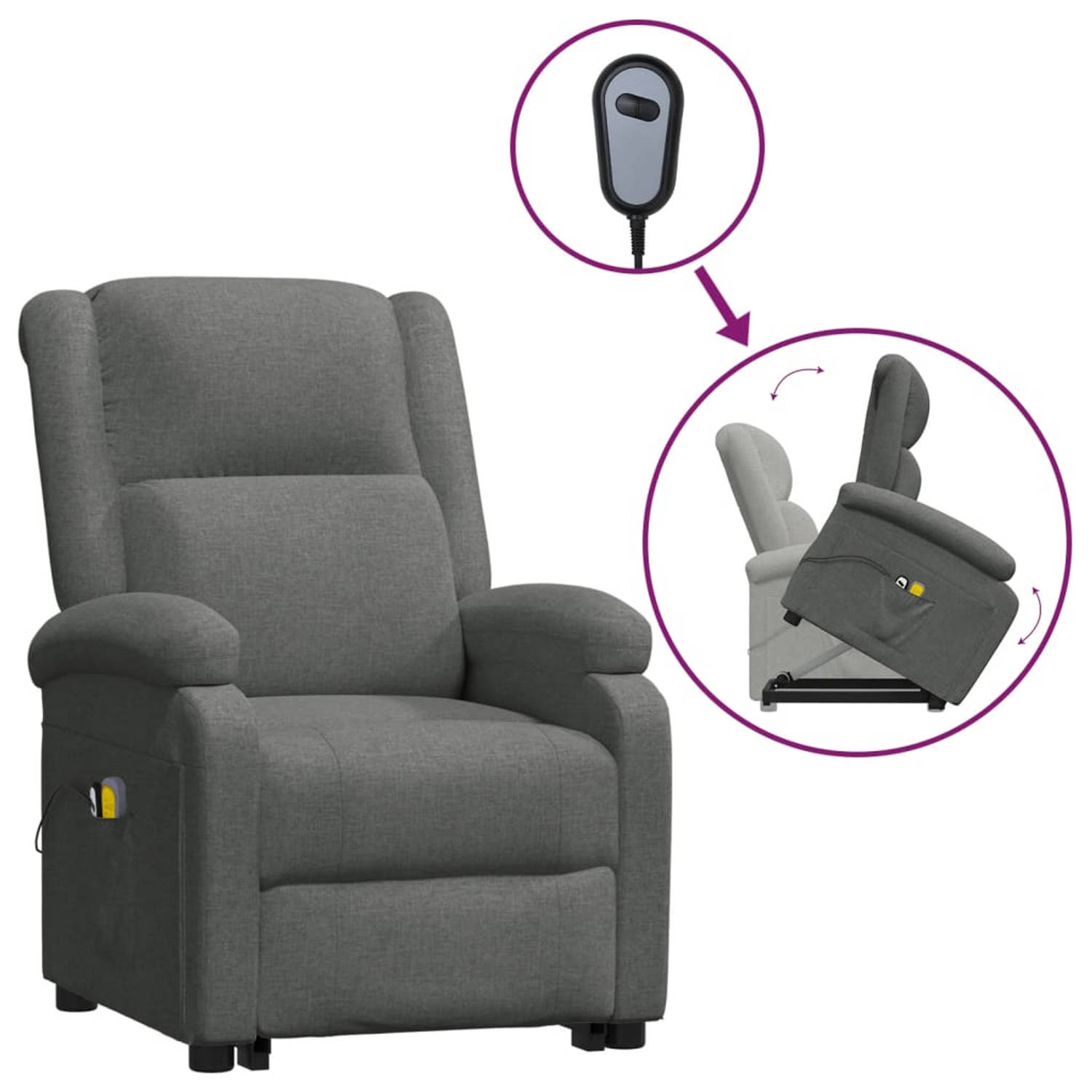 The Living Store Sta-op-massagestoel stof donkergrijs - Fauteuil