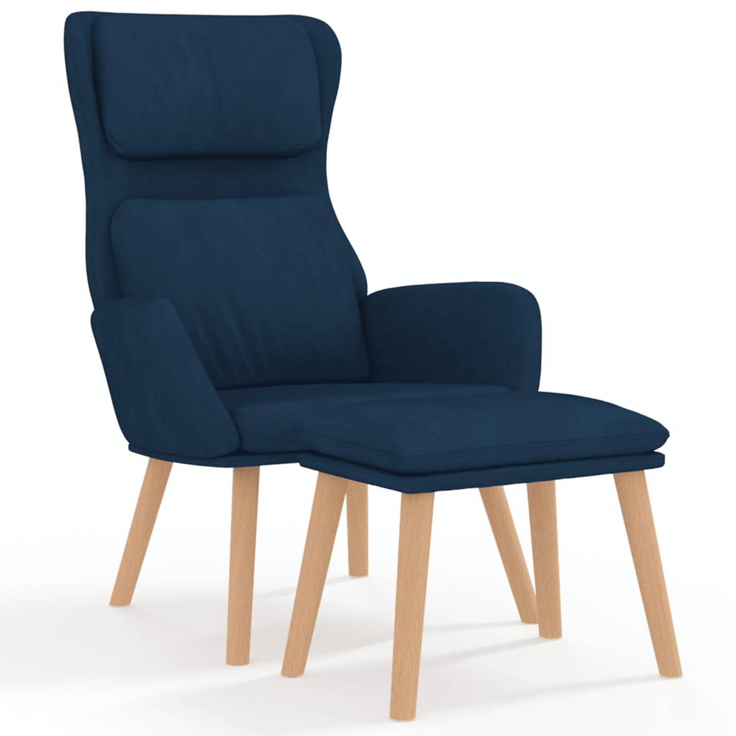 The Living Store Relaxstoel met voetenbank fluweel blauw - Fauteuil