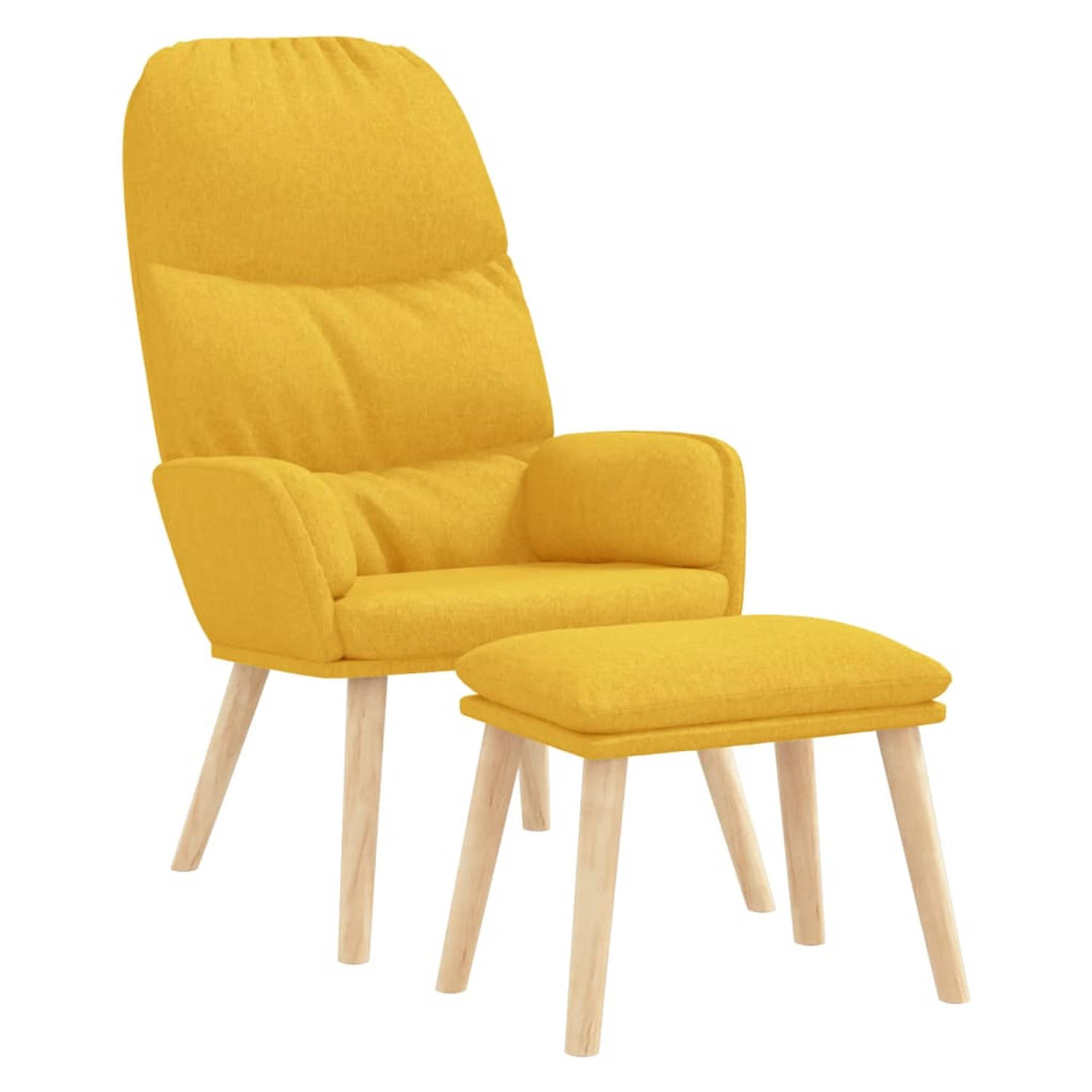 The Living Store Relaxstoel met voetenbank stof mosterdgeel - Fauteuil