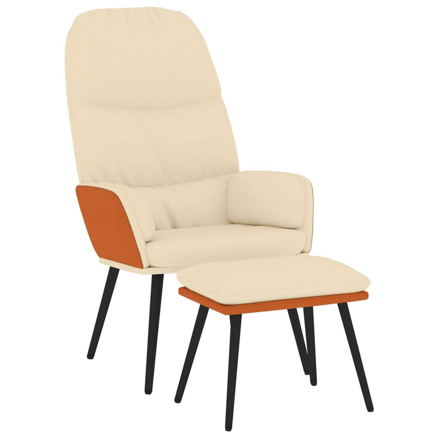 The Living Store Relaxstoel met voetenbank stof crèmewit - Fauteuil