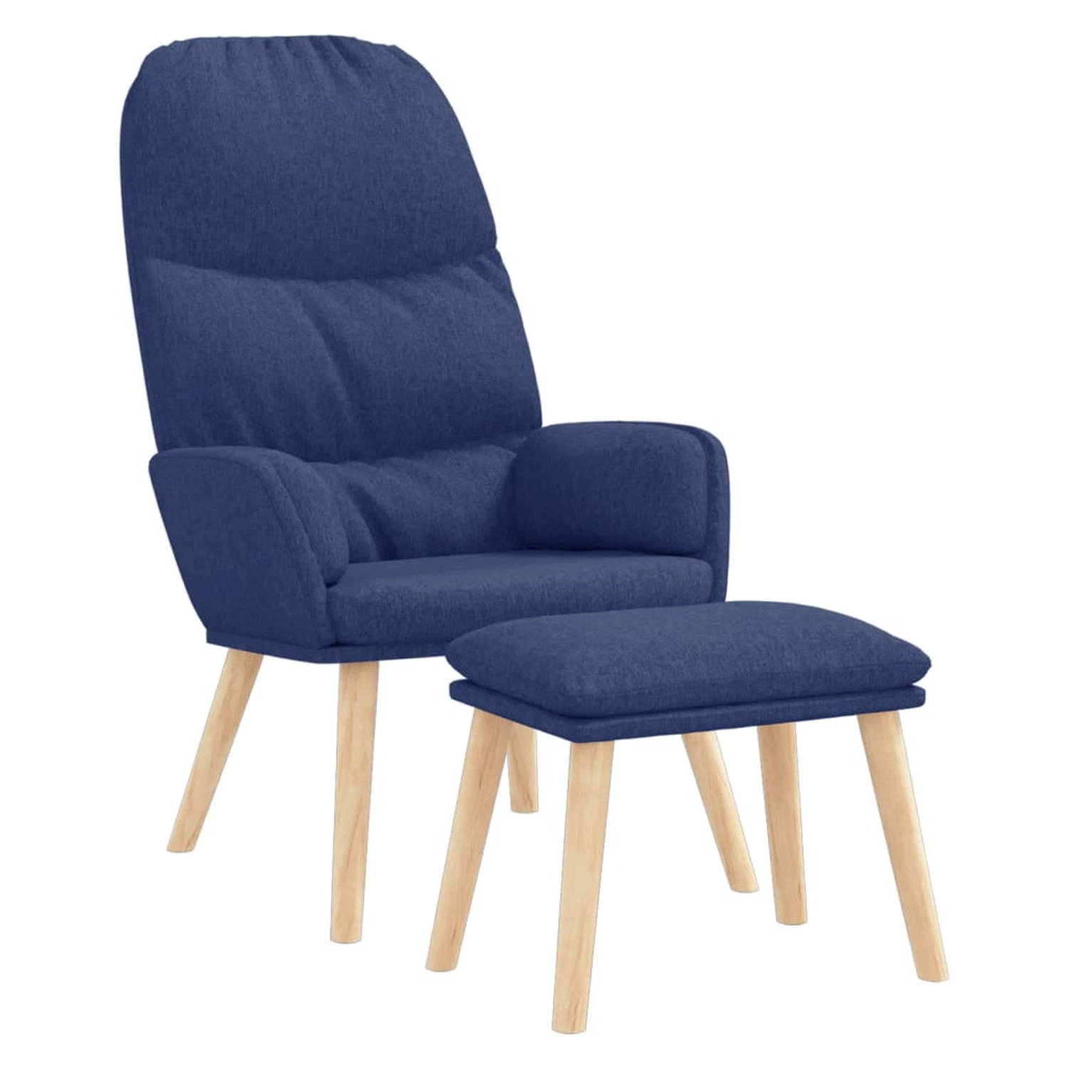 The Living Store Relaxstoel - Comfortabele Blauwe Stoel - 70x77x98 cm - Met Voetenbank