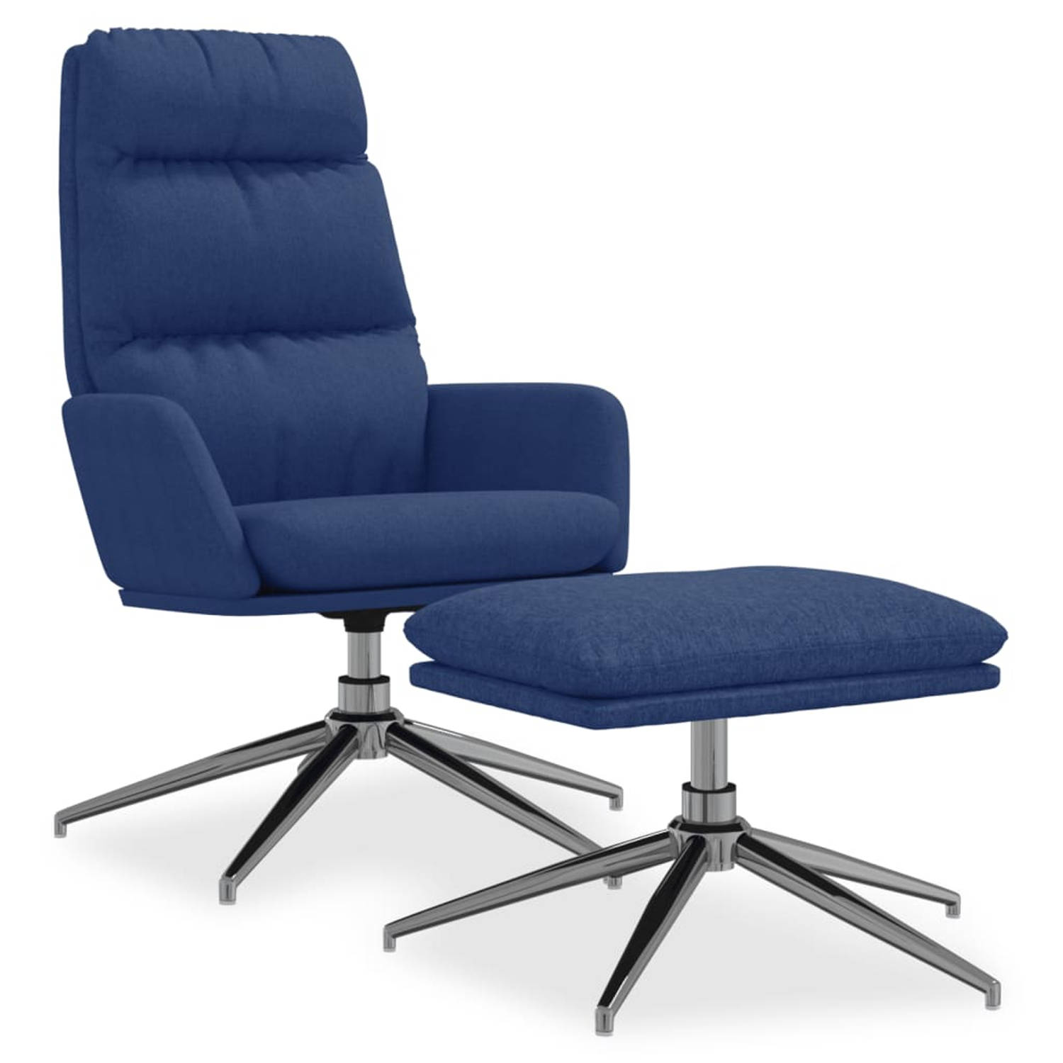 The Living Store Relaxstoel met voetenbank stof blauw - Fauteuil