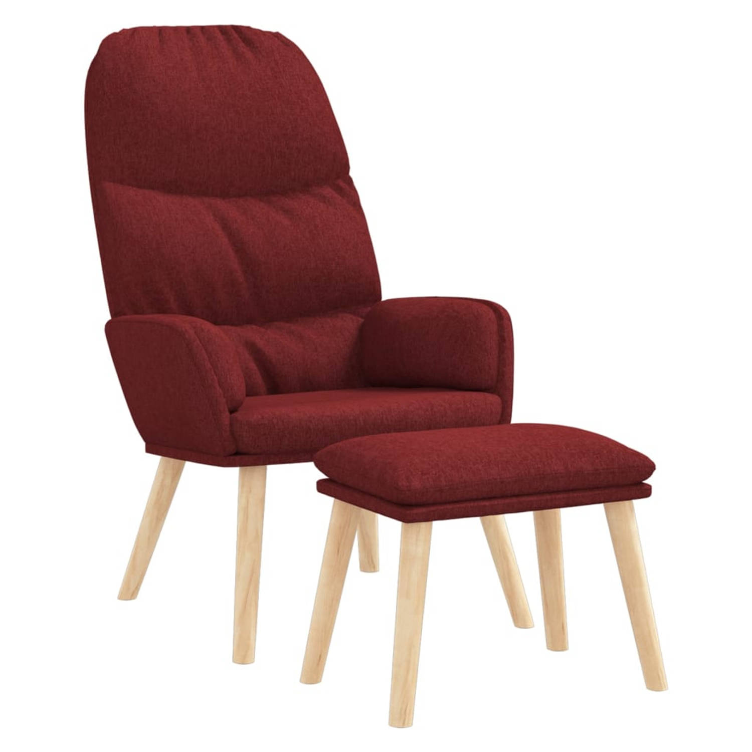 The Living Store Relaxstoel met voetenbank stof wijnrood - Fauteuil