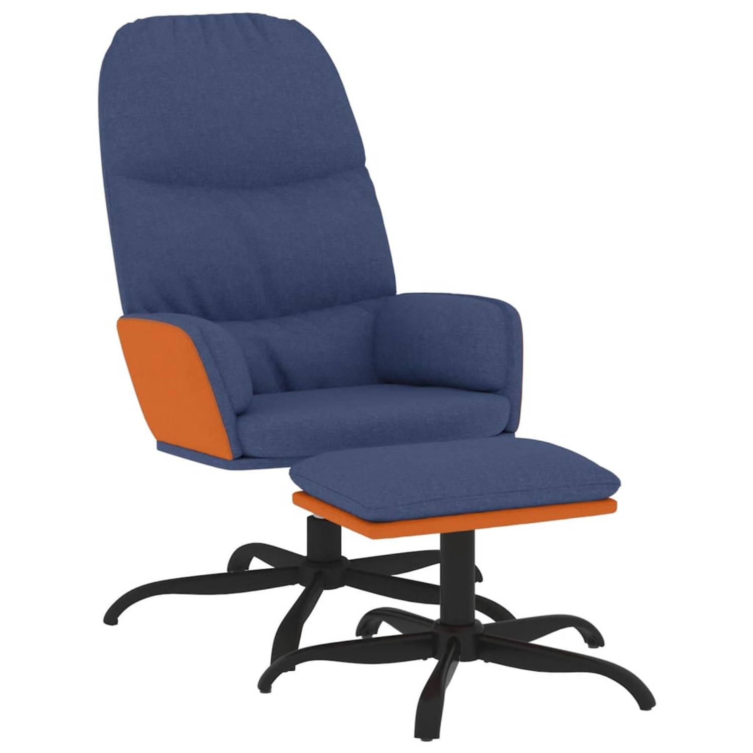 The Living Store Relaxstoel met voetenbank stof blauw - Fauteuil