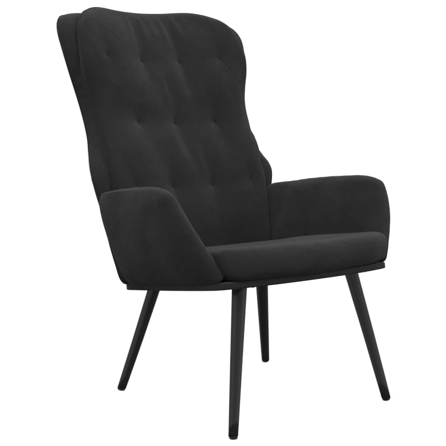 The Living Store Relaxstoel Velvet Zwart - 70x77x98 cm - Hoogwaardig materiaal en stevig frame