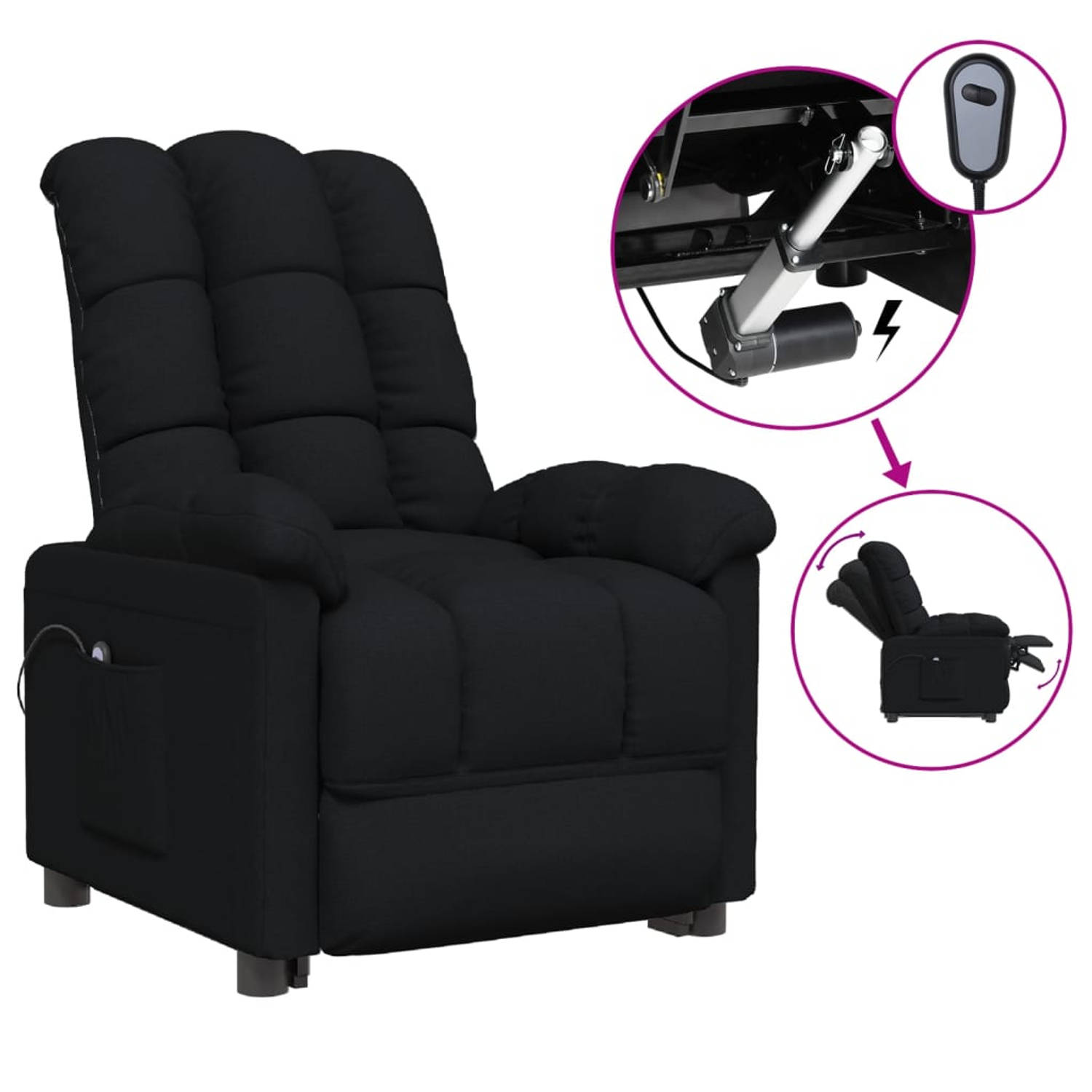 The Living Store Elektrisch verstelbare fauteuil - TV stoel 74x99x102cm - Zwart stof 100% polyester