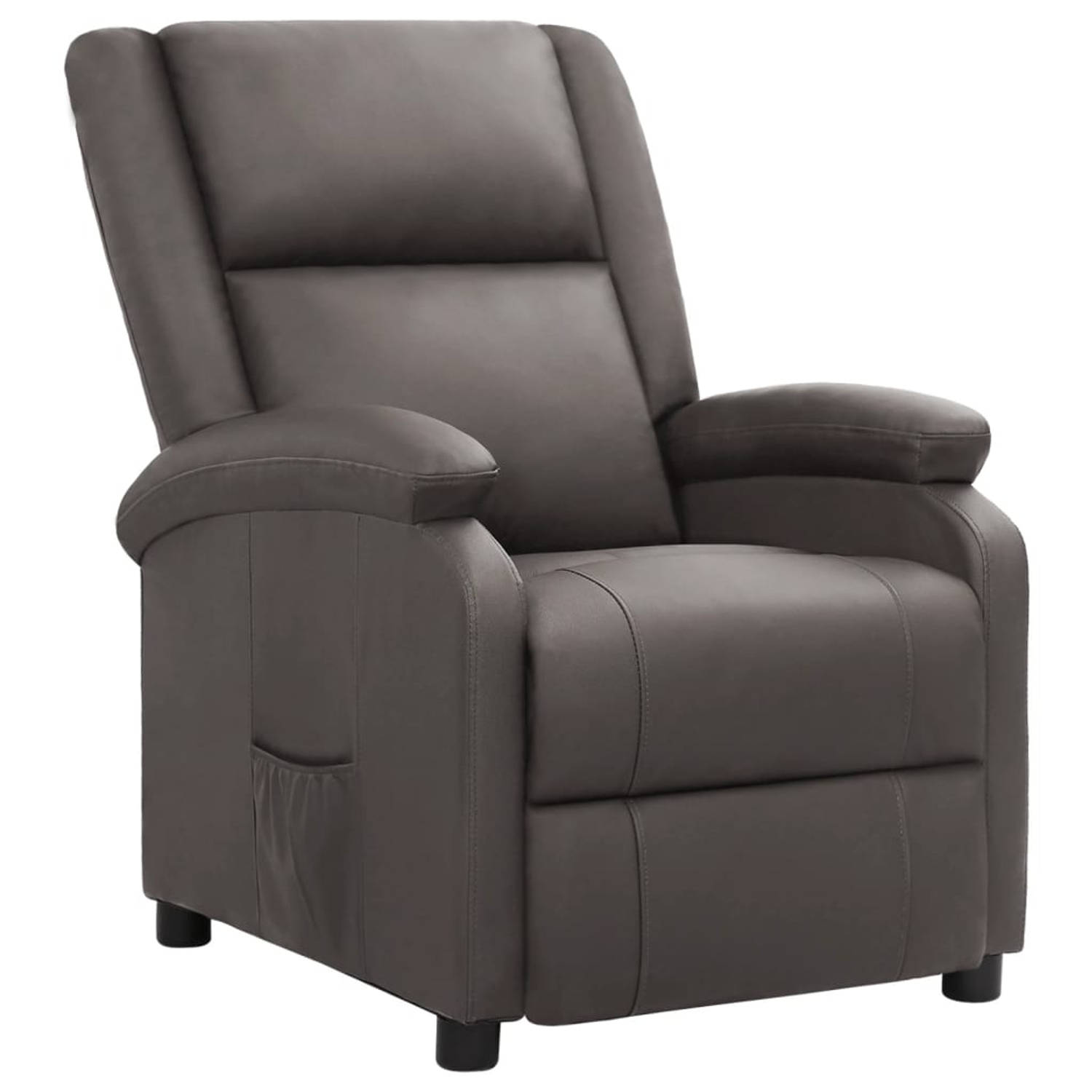 The Living Store Fauteuil verstelbaar elektrisch echt leer grijs - Fauteuil