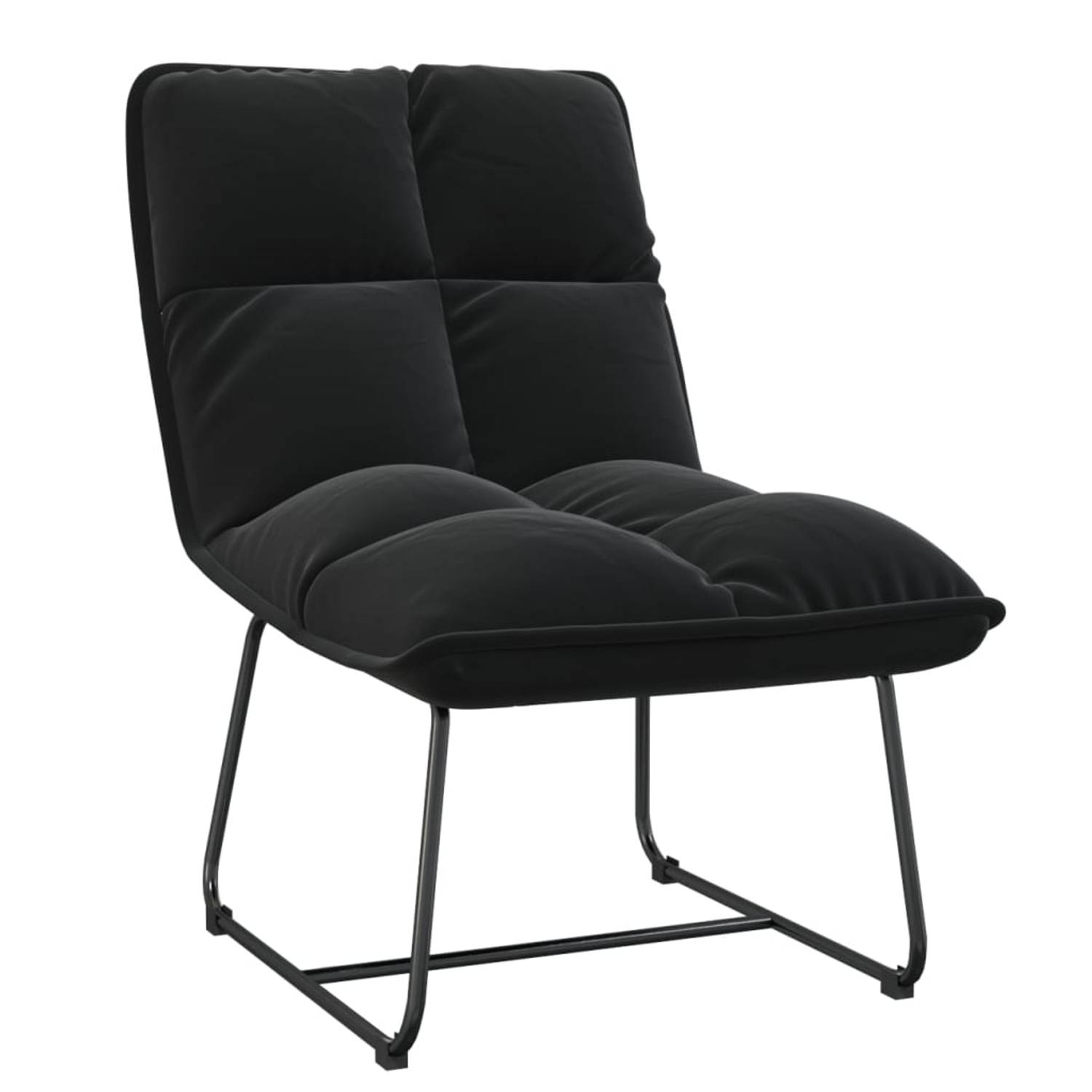 The Living Store Loungestoel met metalen frame fluweel zwart - Fauteuil
