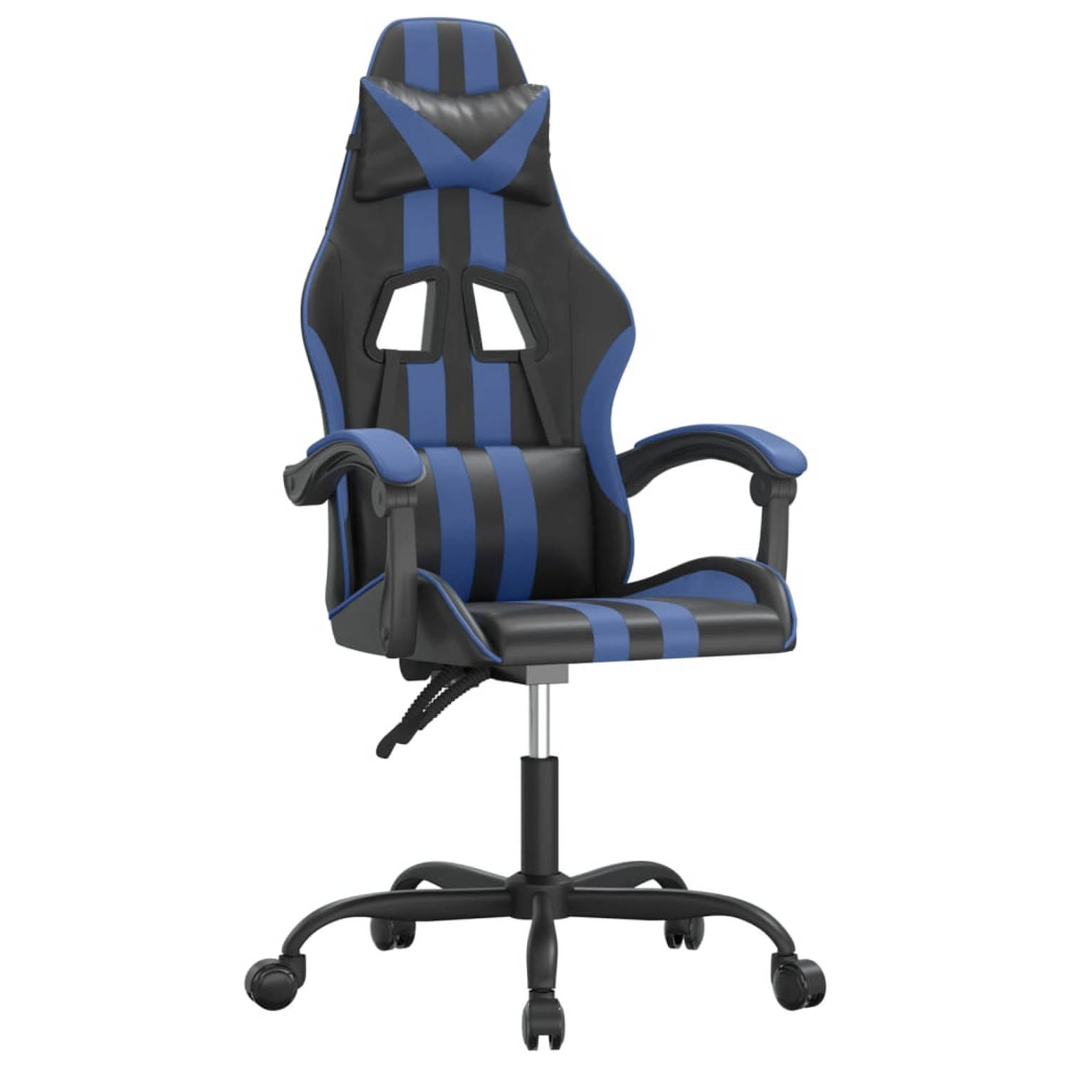 The Living Store Gamestoel draaibaar kunstleer zwart en blauw - Bureaustoel