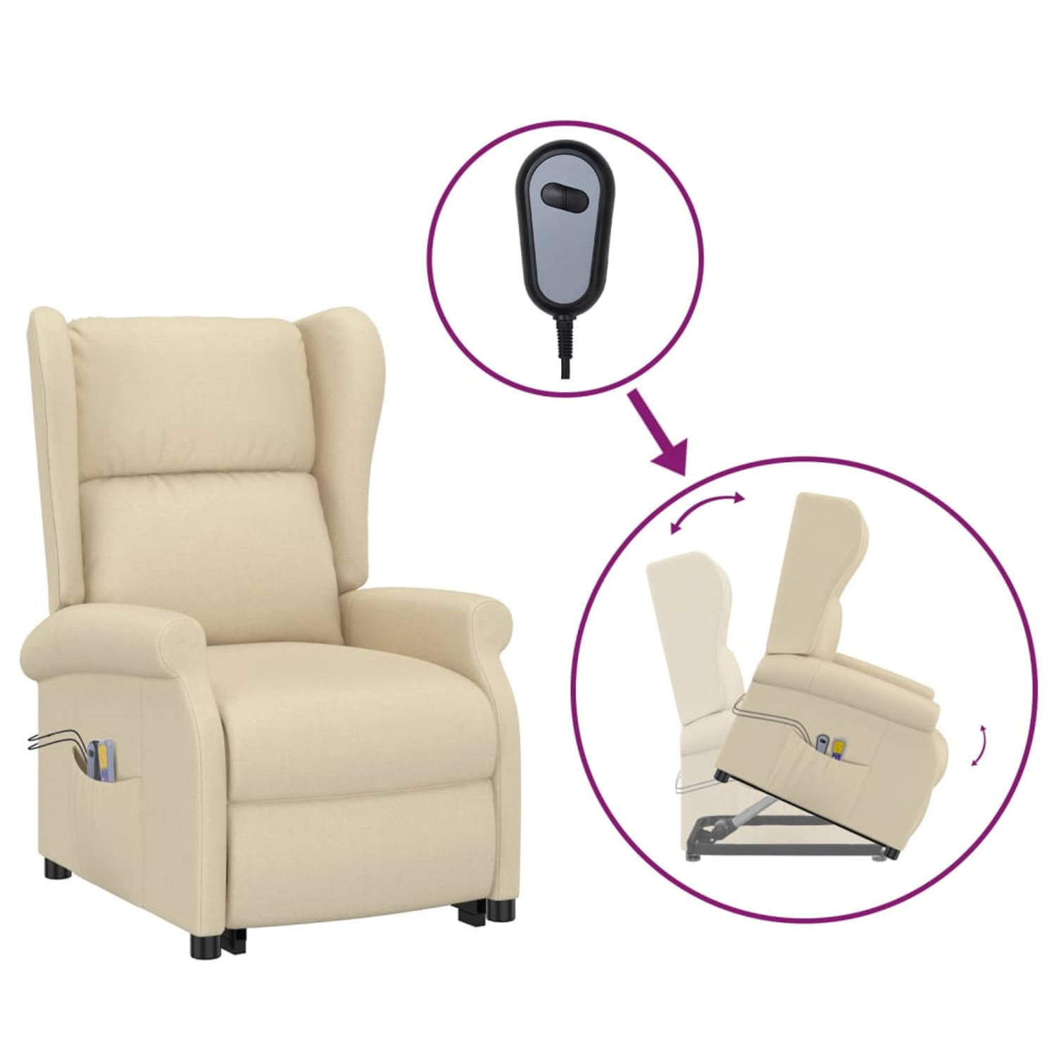 The Living Store Sta-op-massagestoel stof crèmekleurig - Fauteuil