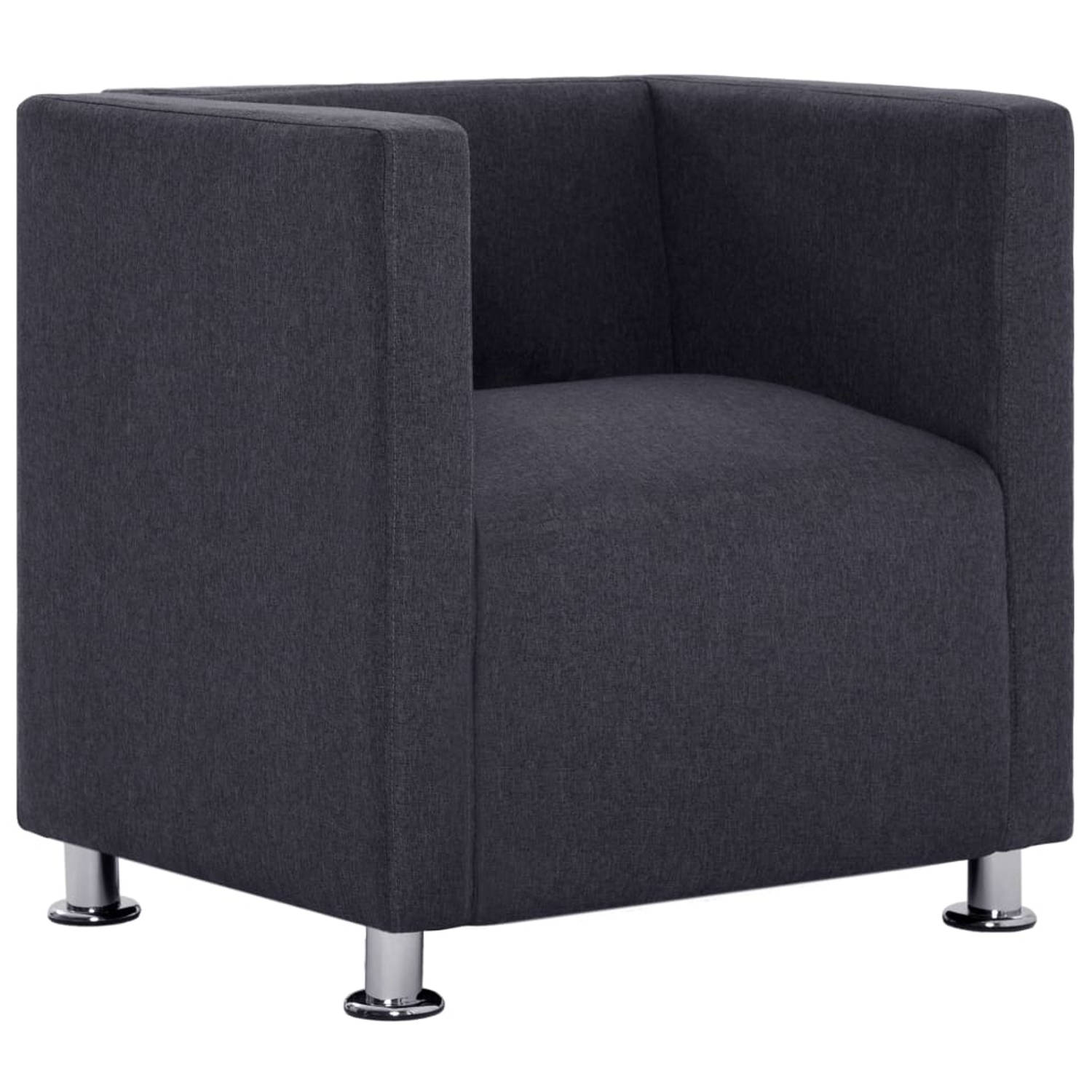 The Living Store Fauteuil kubus stof donkergrijs - Fauteuil