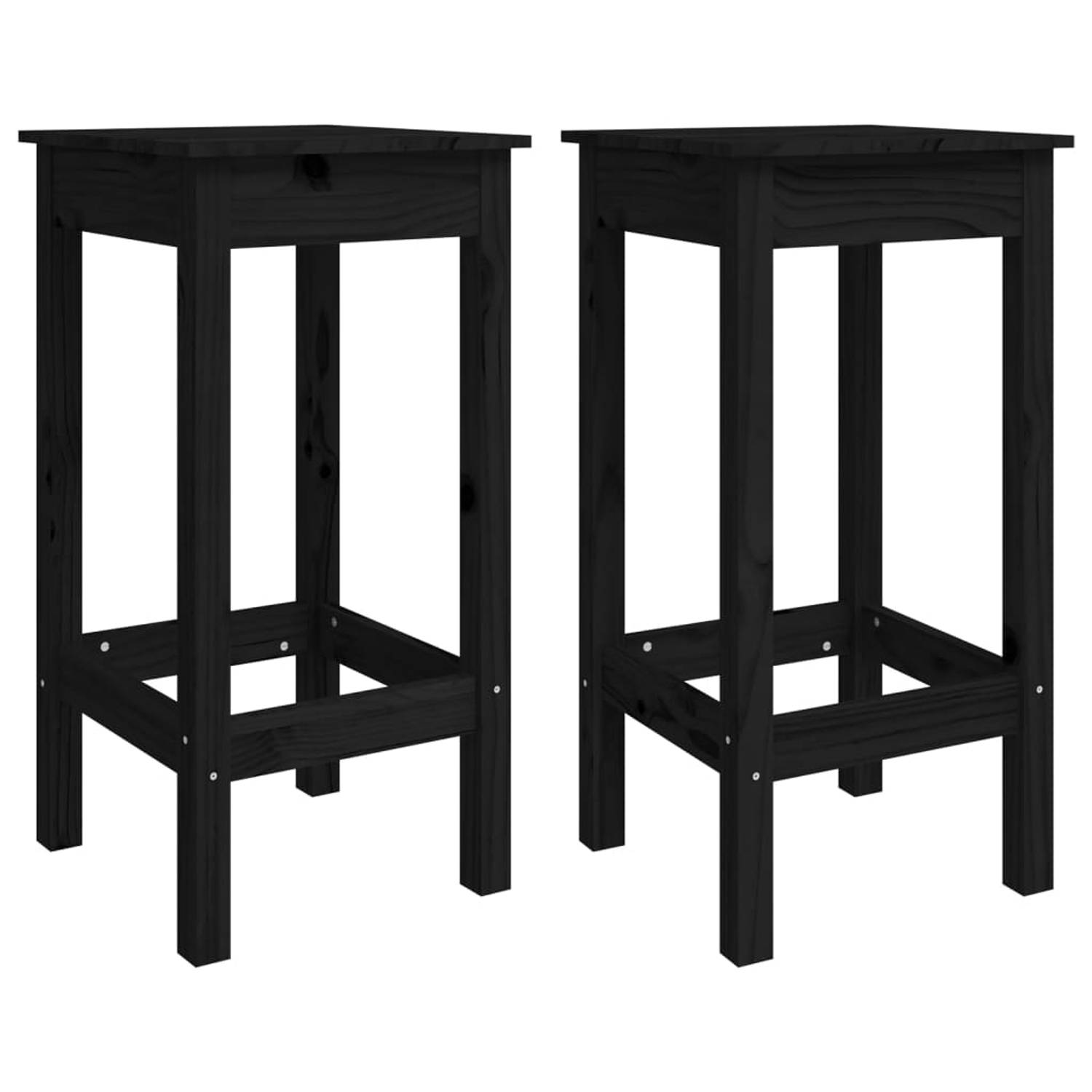 The Living Store Rustiek Houten Barstoelen - Massief Grenenhout - 40x40x78 cm - Zwart (set van 2)