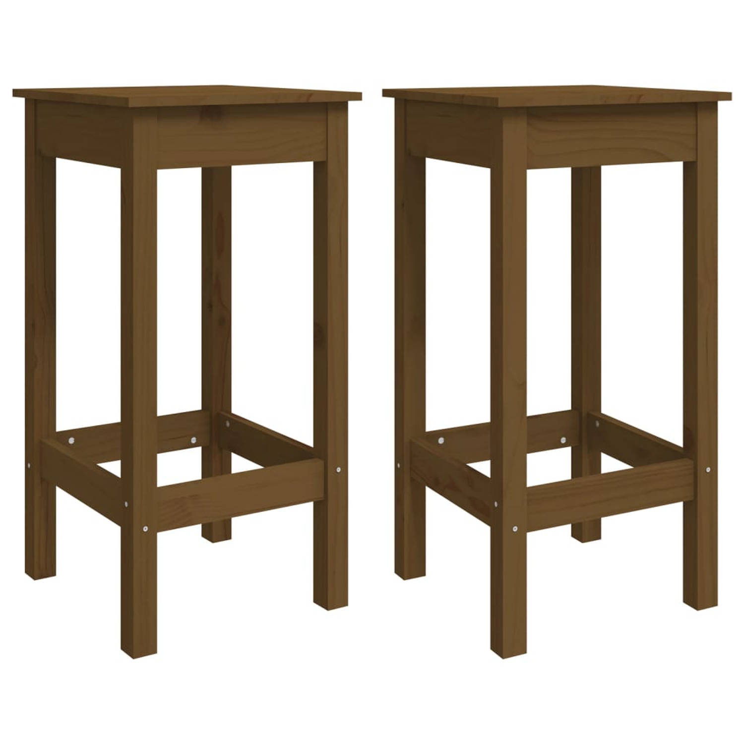 The Living Store Barstoelen 2 st 40x40x78 cm massief grenenhout honingbruin - Eetkamerstoel