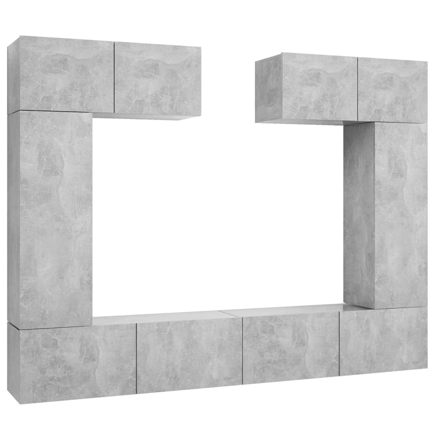 The Living Store 6-delige Tv-meubelset spaanplaat betongrijs - Kast
