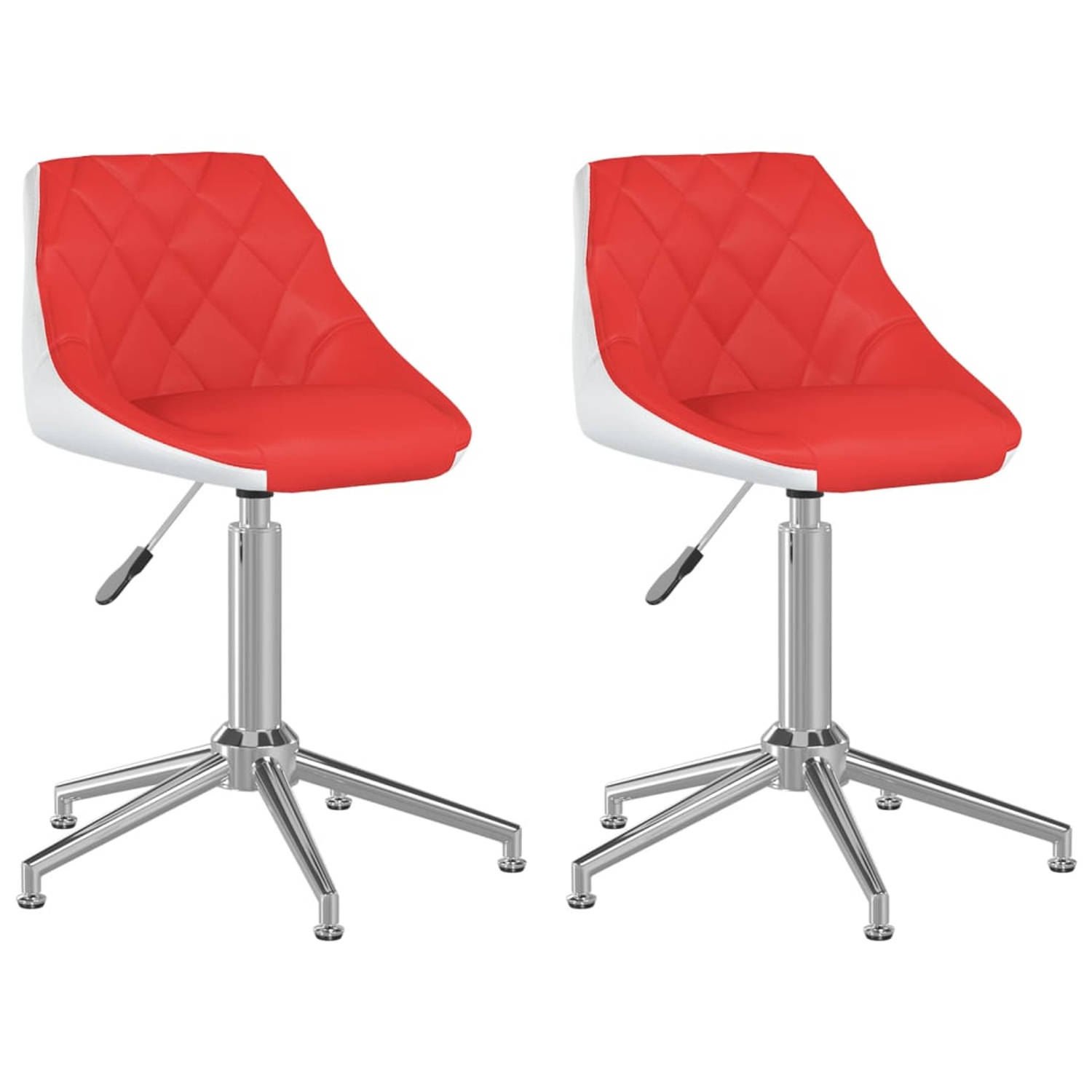 The Living Store Draaibare Eetkamerstoelen - Rood/Wit - 46x44x(67-82.5)cm - Verchroomd Staal en Kunstleer