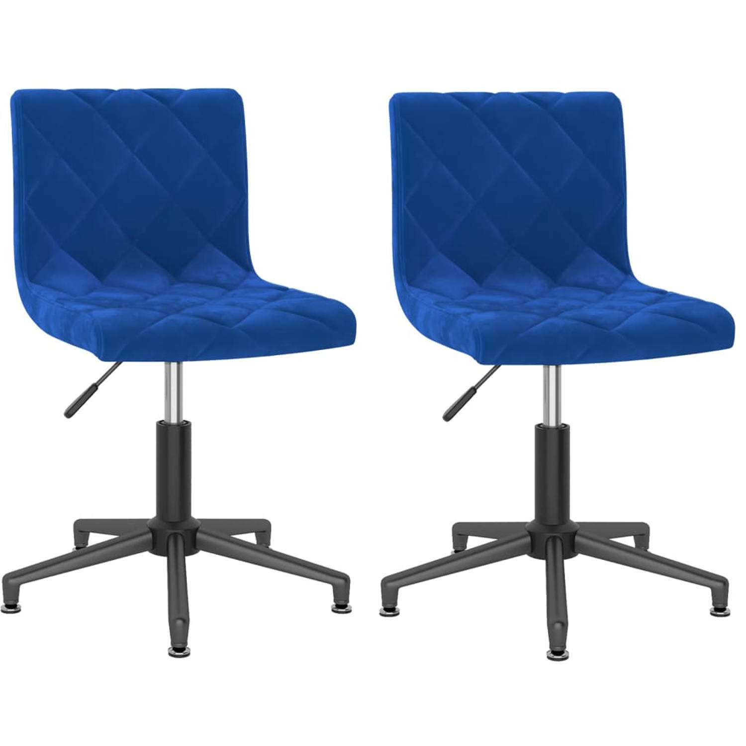 The Living Store Draaibare Eetkamerstoelen - Set van 2 - Fluweel - 40x43x(74.5-88.5) cm - Blauw / Zwart