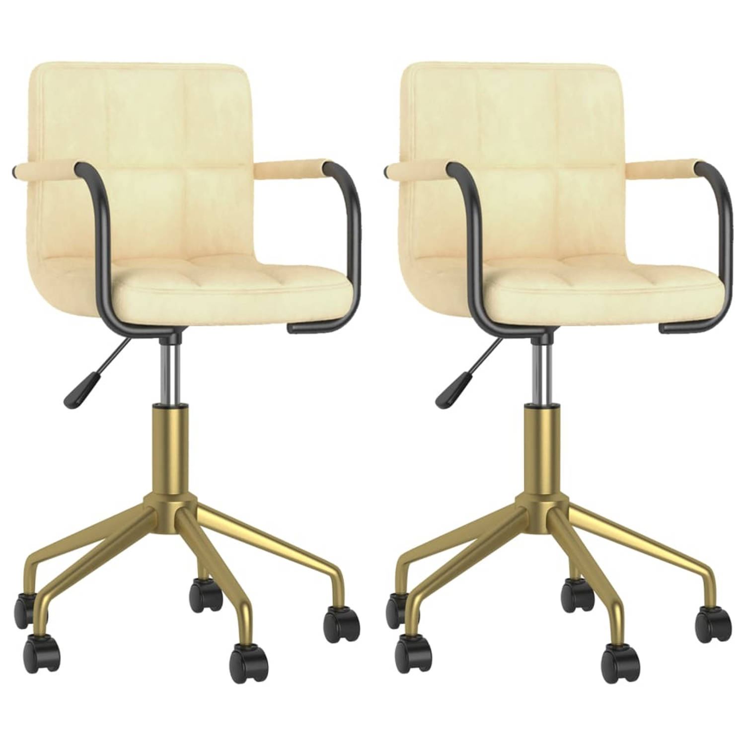 The Living Store Eetkamerstoelen - Draaibaar - Crème - Goud - 48x47x(78.5-86.5)cm - Fluweel