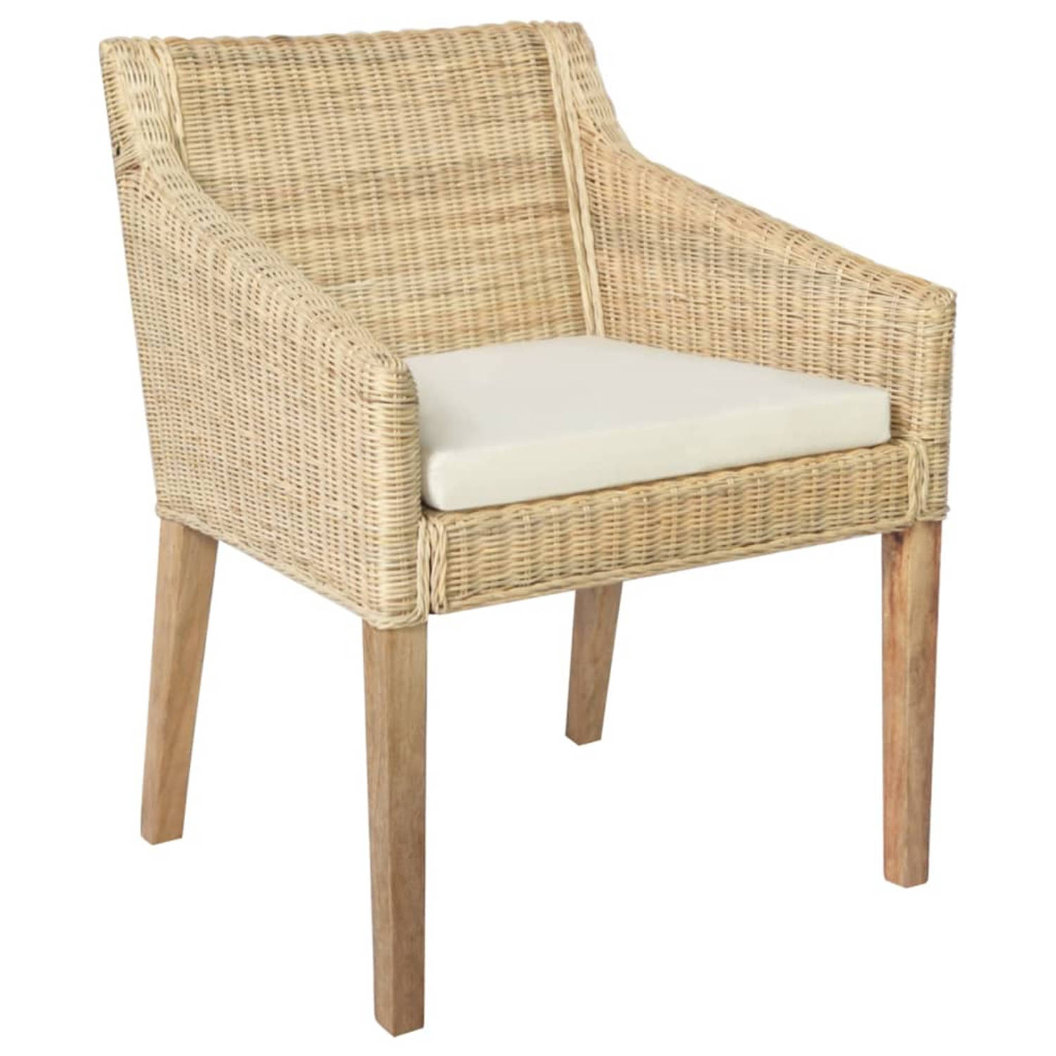 The Living Store Eetkamerstoelen 2 st met kussens natuurlijk rattan - Eetkamerstoel