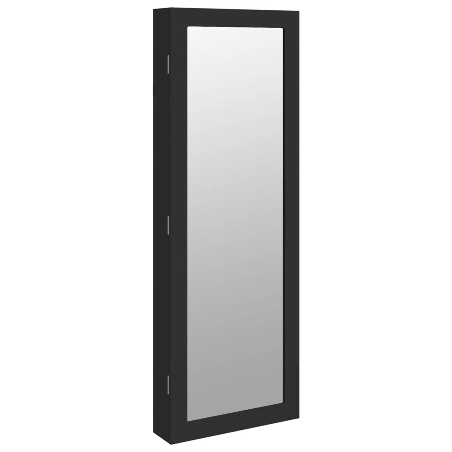 The Living Store Sieradenkast met spiegel - Bewerkt hout - Ruime opbergruimte - Afsluitbaar - Zwart - 37.5 x 10 x 106cm