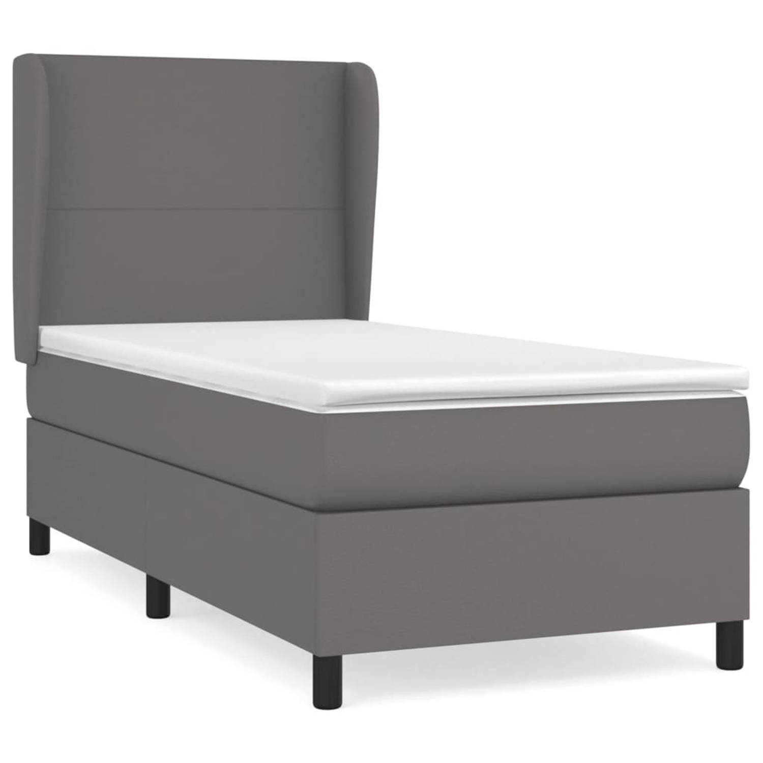 The Living Store Boxspringbed - Grijs Kunstleer - 203x103x118/128 cm - Inclusief Matras en Topmatras