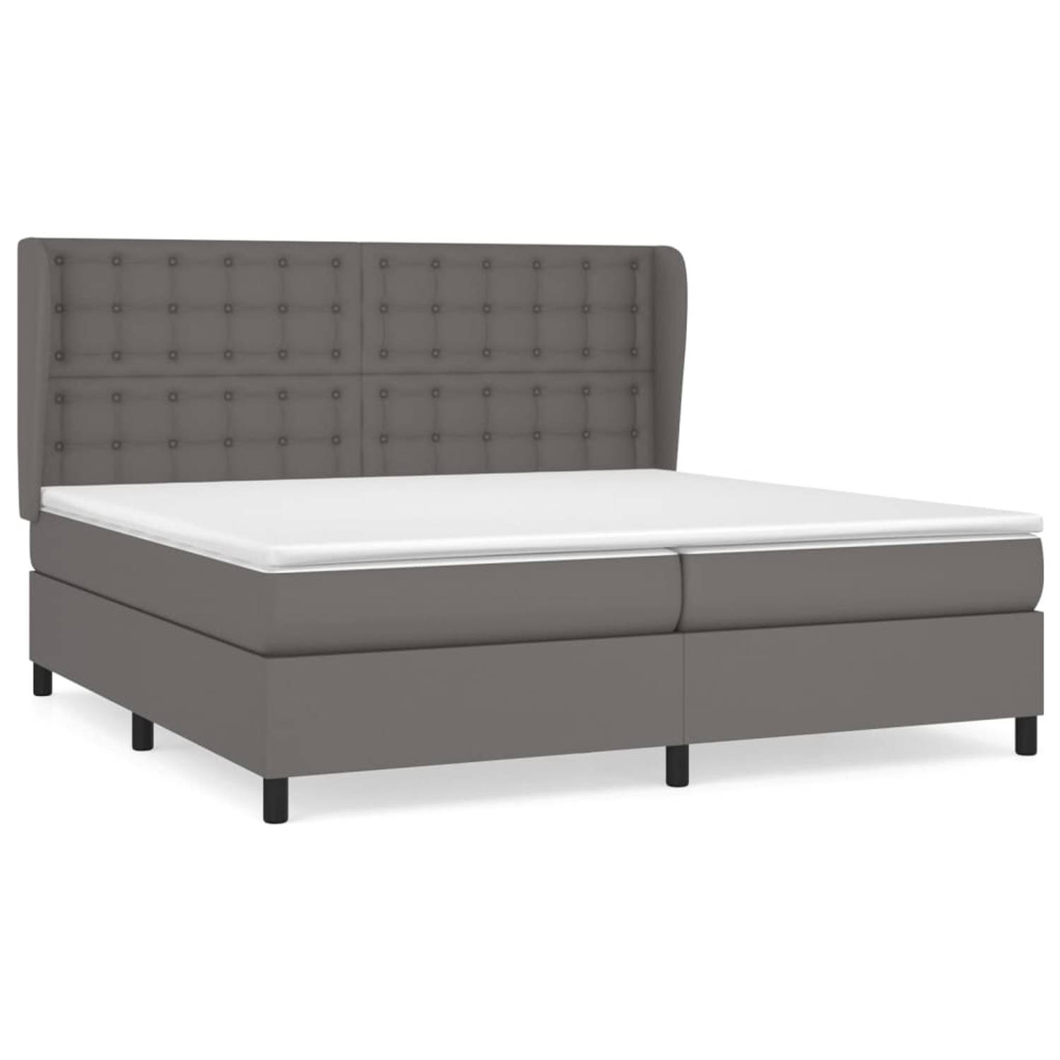 The Living Store Boxspring met matras kunstleer grijs 200x200 cm - Bed