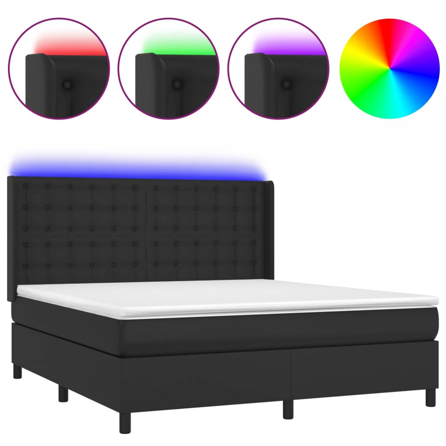 The Living Store Boxspring met matras en LED kunstleer zwart 160x200 cm - Boxspring - Boxsprings - Bed - Slaapmeubel - Boxspringbed - Boxspring Bed - Tweepersoonsbed - Bed Met Matr
