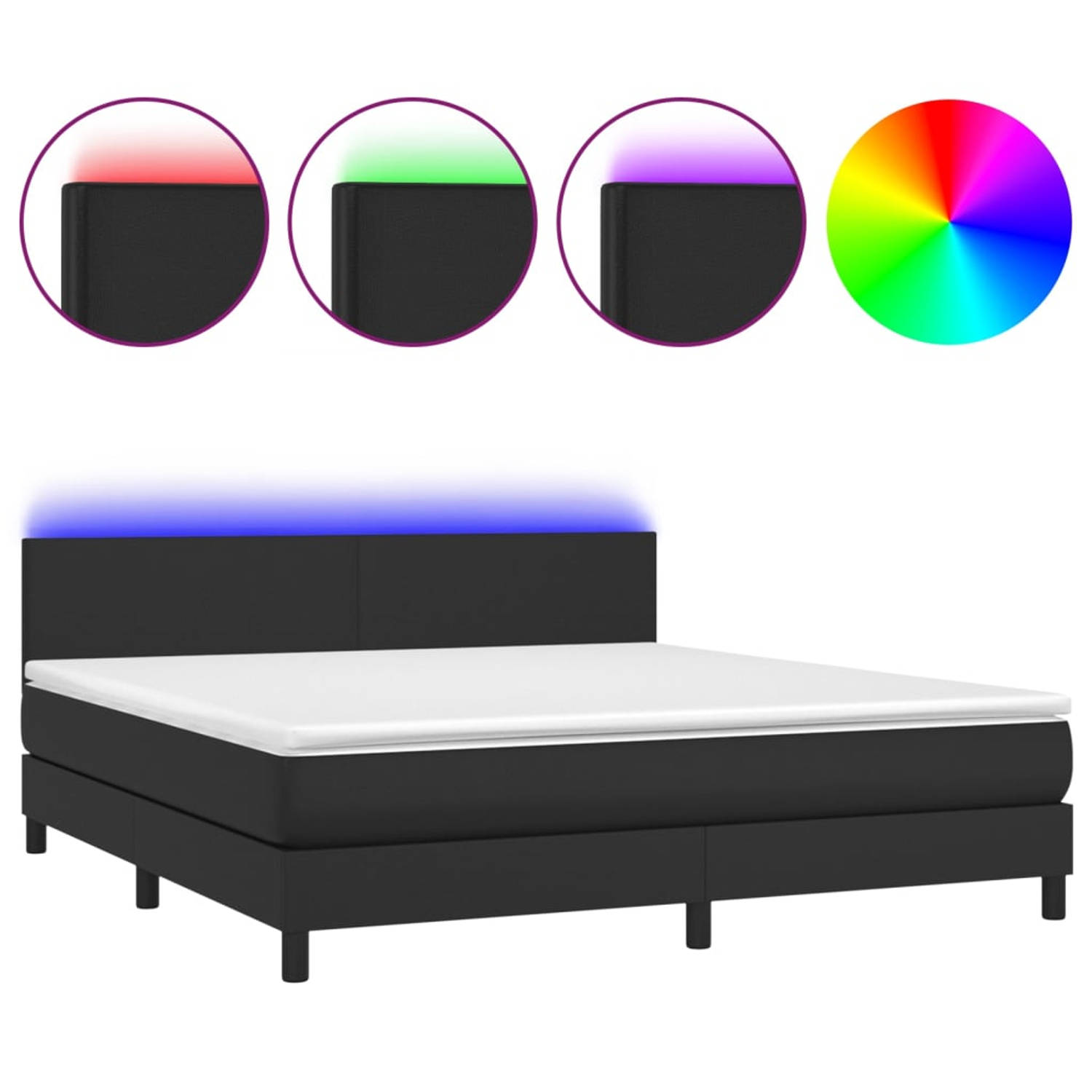 The Living Store Boxspring Bed - Kunstleren Bedframe - Pocketvering Matras - Huidvriendelijke Topmatras - Kleurrijke LED-verlichting - 203x180x78/88 cm