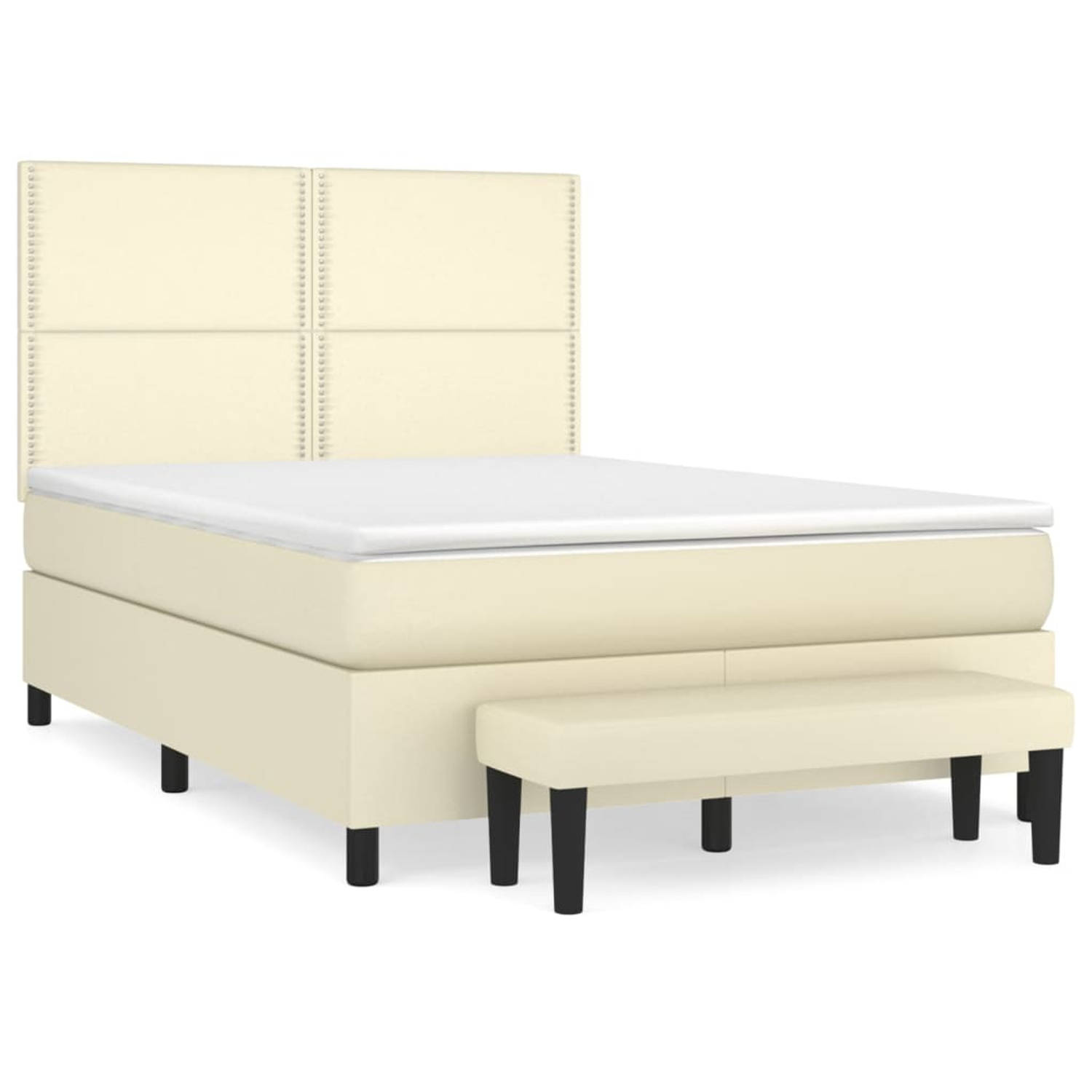 The Living Store Boxspring met matras kunstleer crèmekleurig 140x200 cm - Boxspring - Boxsprings - Pocketveringbed - Bed - Slaapmeubel - Boxspringbed - Boxspring Bed - Eenpersoonsb