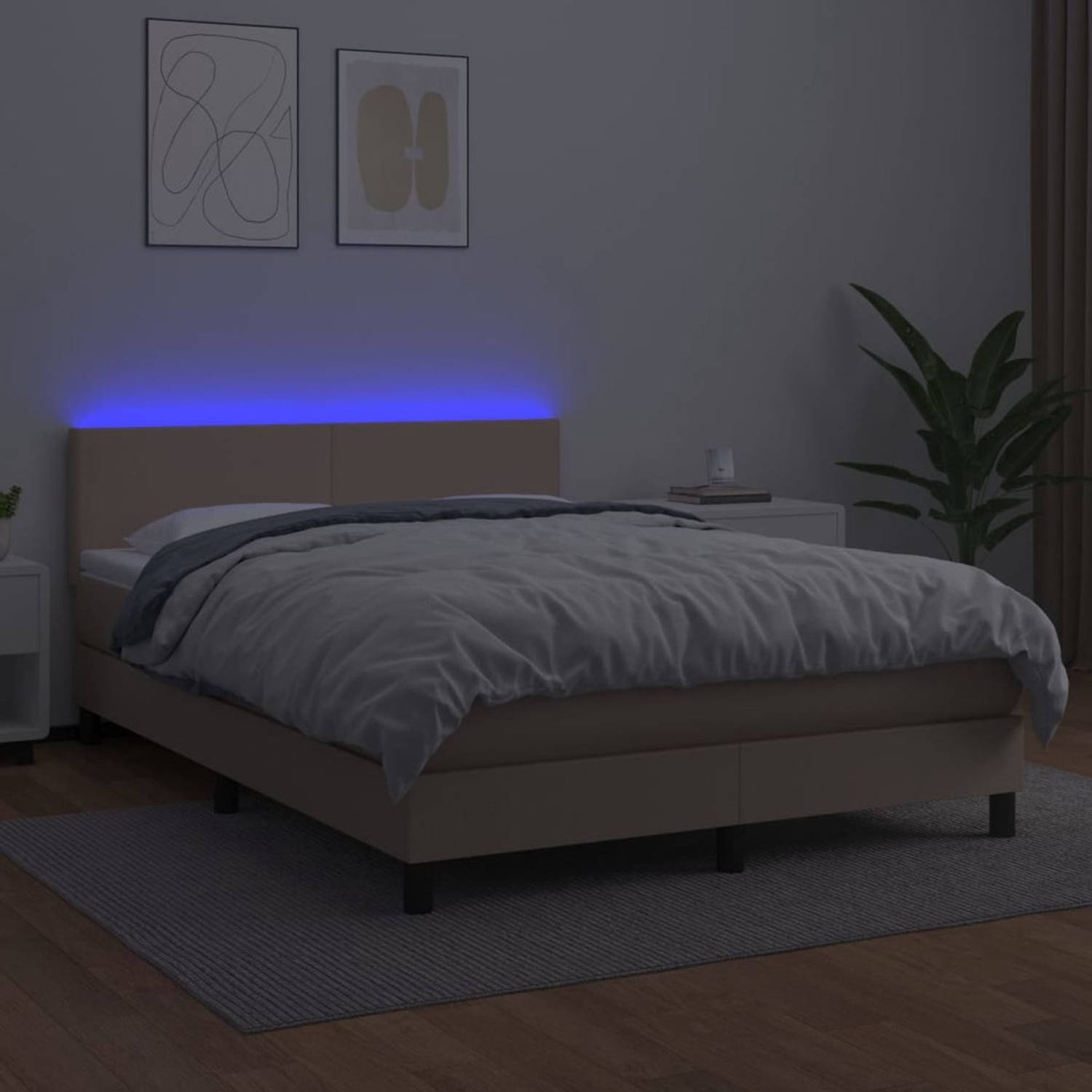 The Living Store Boxspring Luxe Kunstleren Bed 140x200 - LED-verlichting