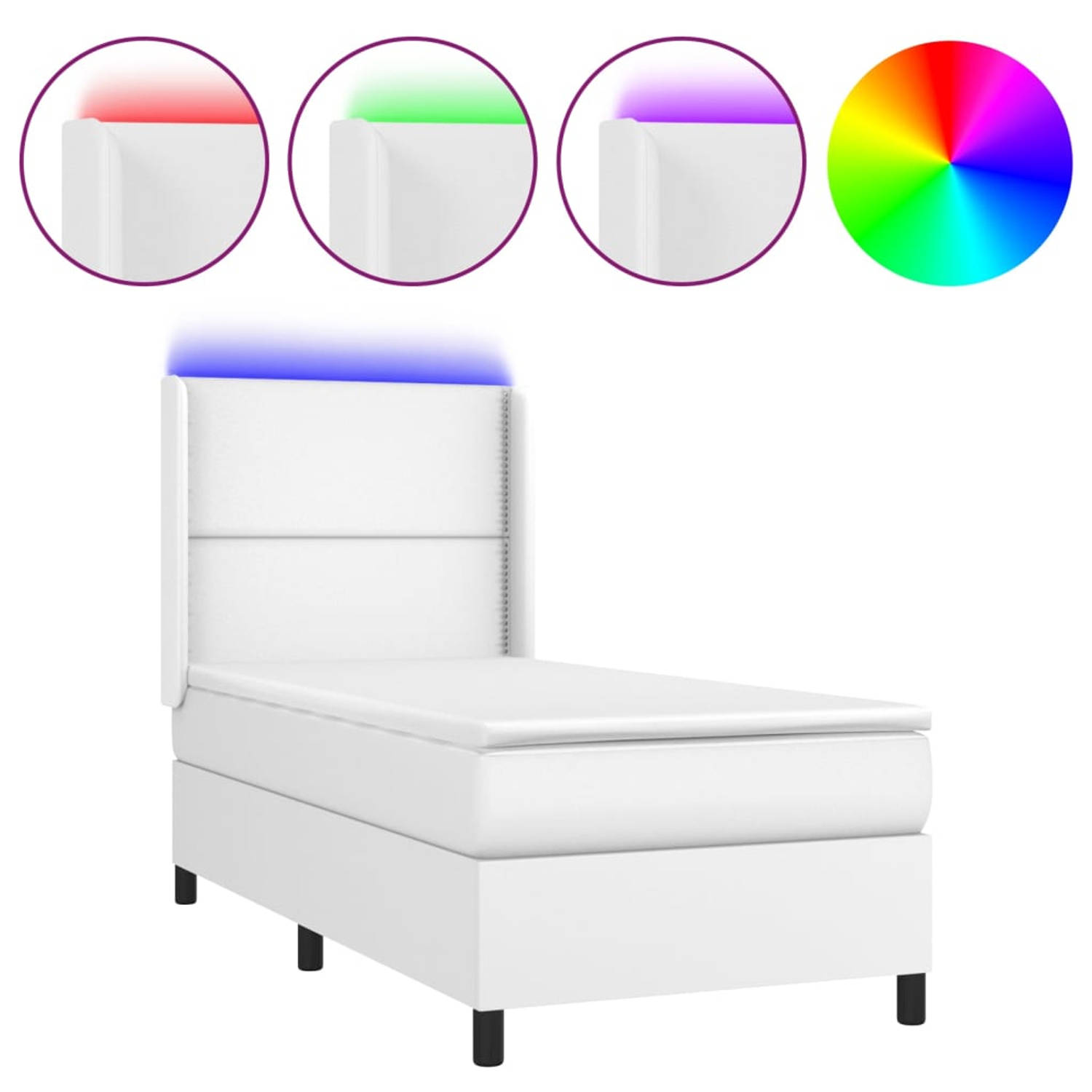 The Living Store Boxspring - LED verlichting - Kunstleren bed - Pocketvering matras - Huidvriendelijk topmatras - 90x200 cm