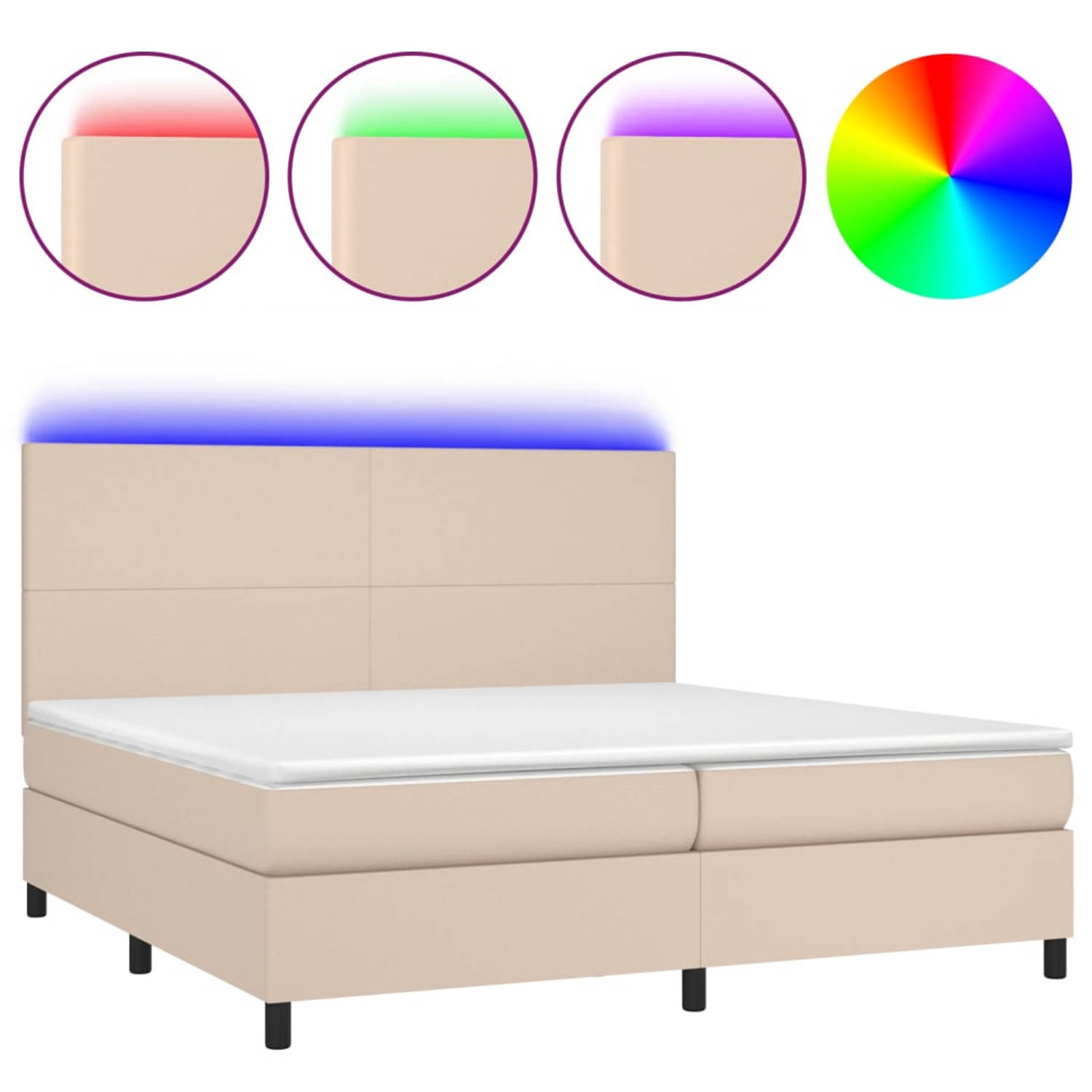 The Living Store Boxspring - LED - Kunstleer 203x200x128 cm - Cappuccino
