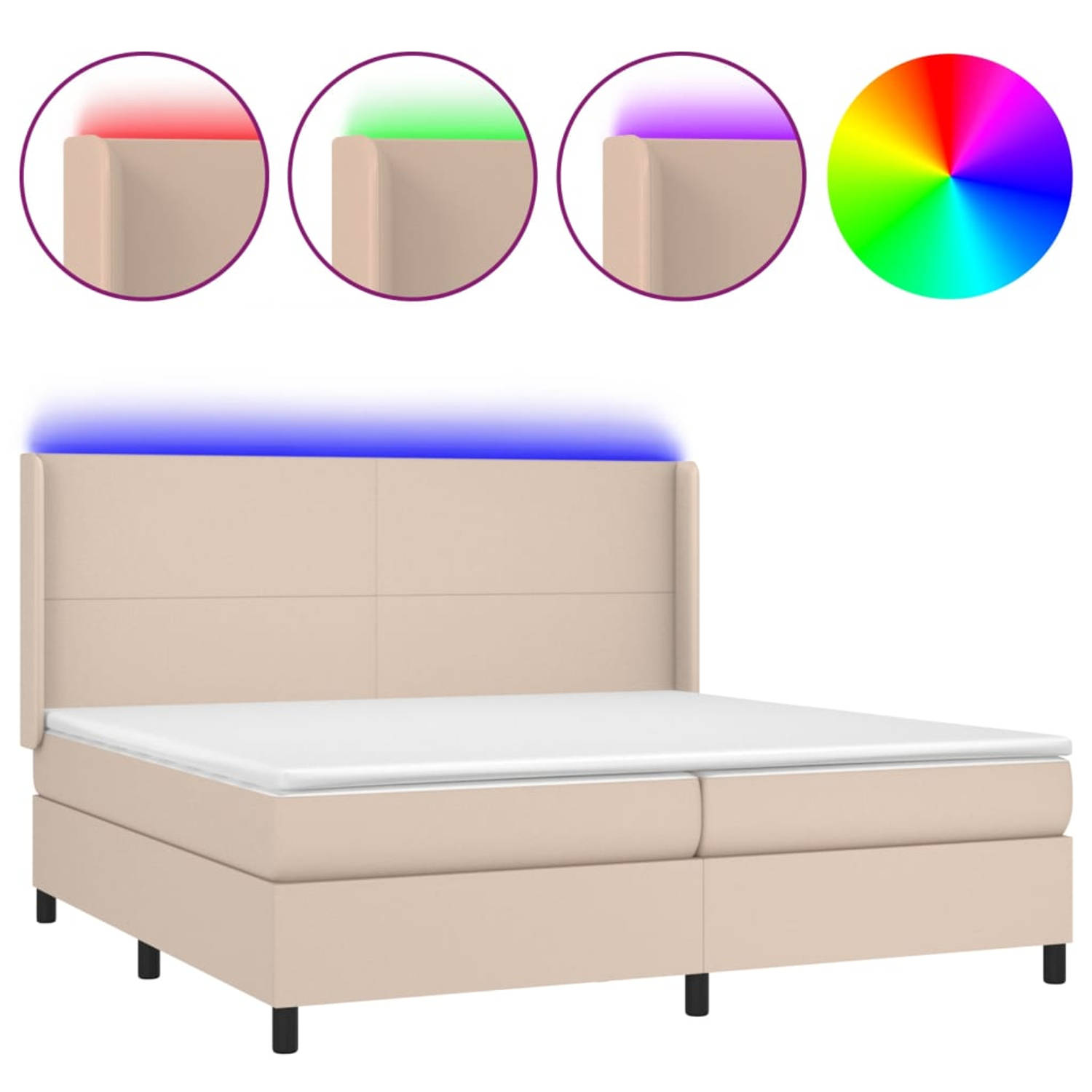 The Living Store Boxspring Bed - Cappuccino - Kunstleer - 203 x 203 x 118/128 cm - Inclusief LED en Matras