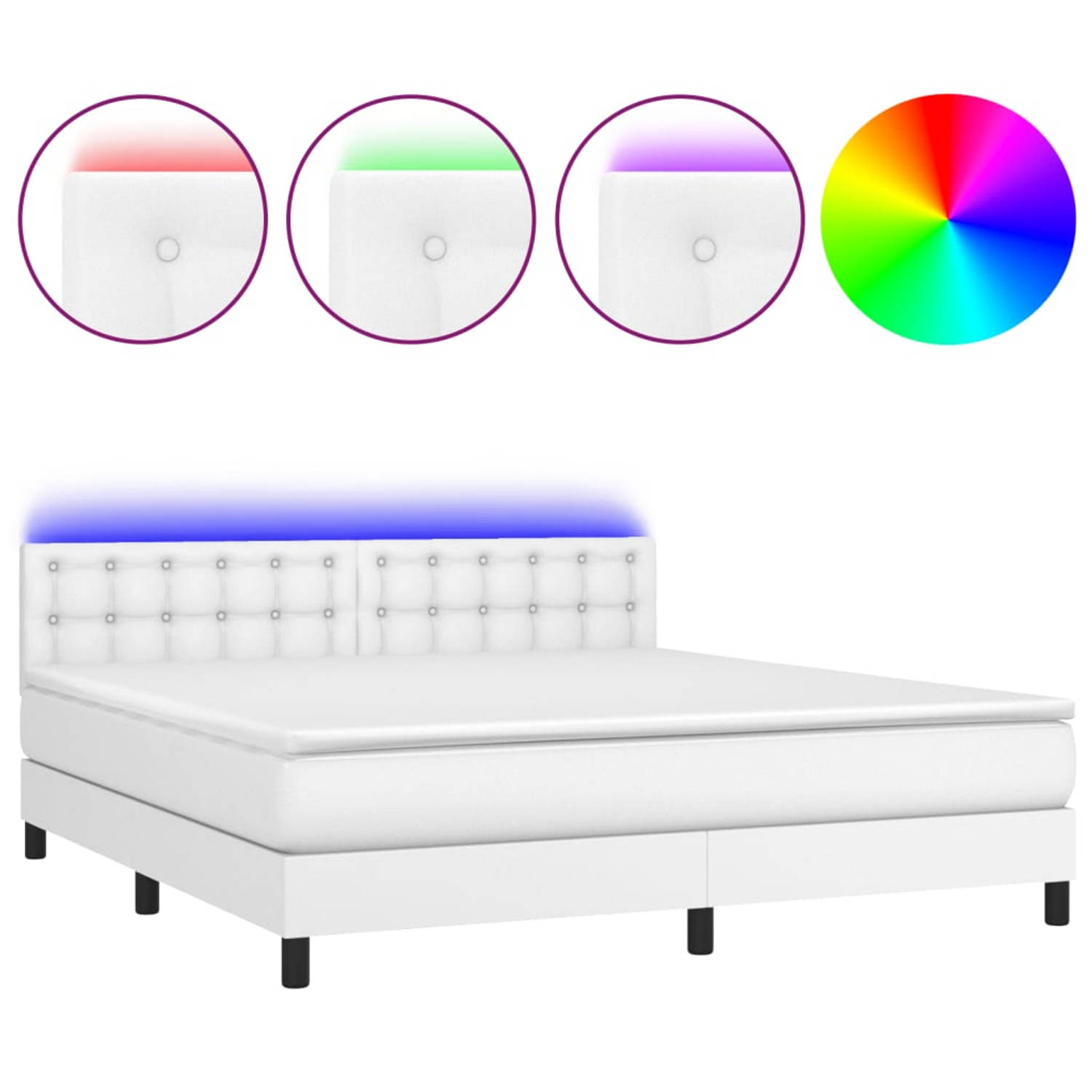 The Living Store Boxspring Bed - Wit - 203x160x78/88 cm - Met LED-verlichting
