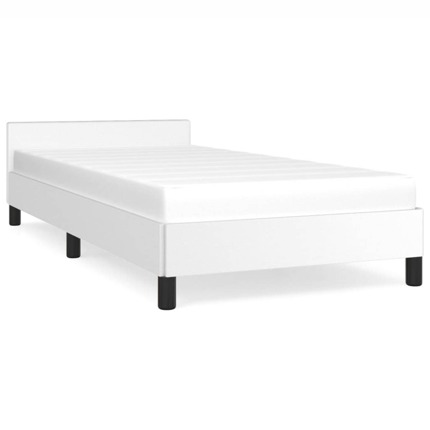 The Living Store Bedframe met hoofdbord kunstleer wit 90x200 cm - Bedframe Met Hoofdbord - Bedframes Met Hoofdborden - Bedframe - Bed - Slaapmeubel - Bedbodem - Ledikant - Eenperso