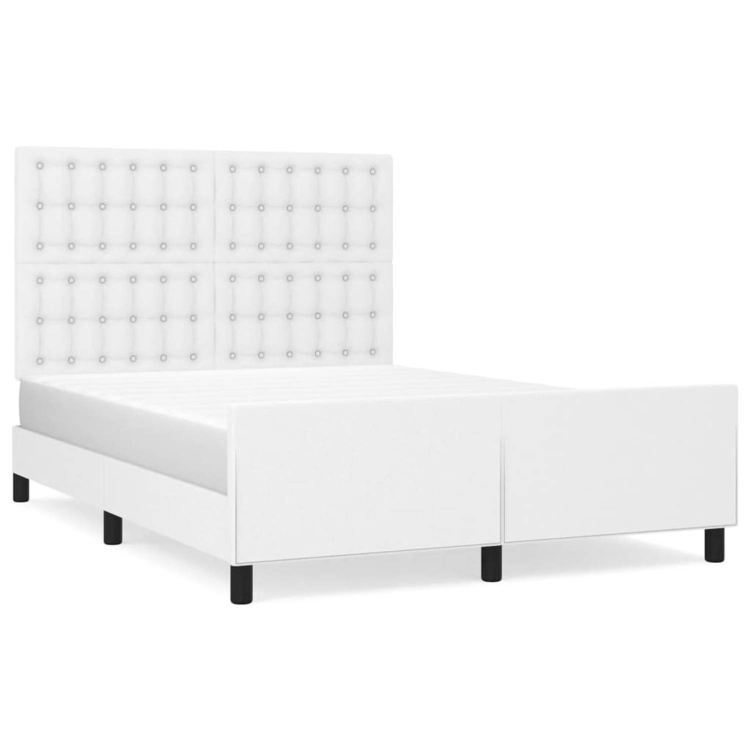 The Living Store Bedframe met hoofdbord kunstleer wit 140x200 cm - Bed