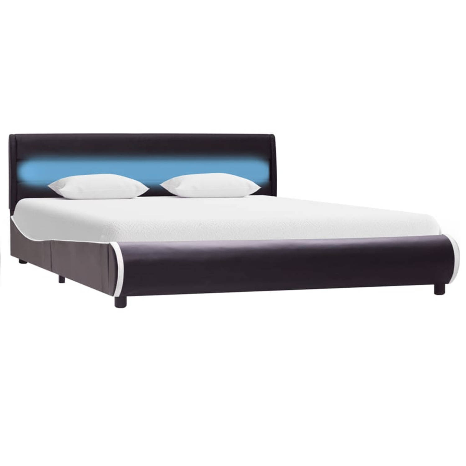 The Living Store Bedframe met LED kunstleer zwart 140x200 cm - Bed
