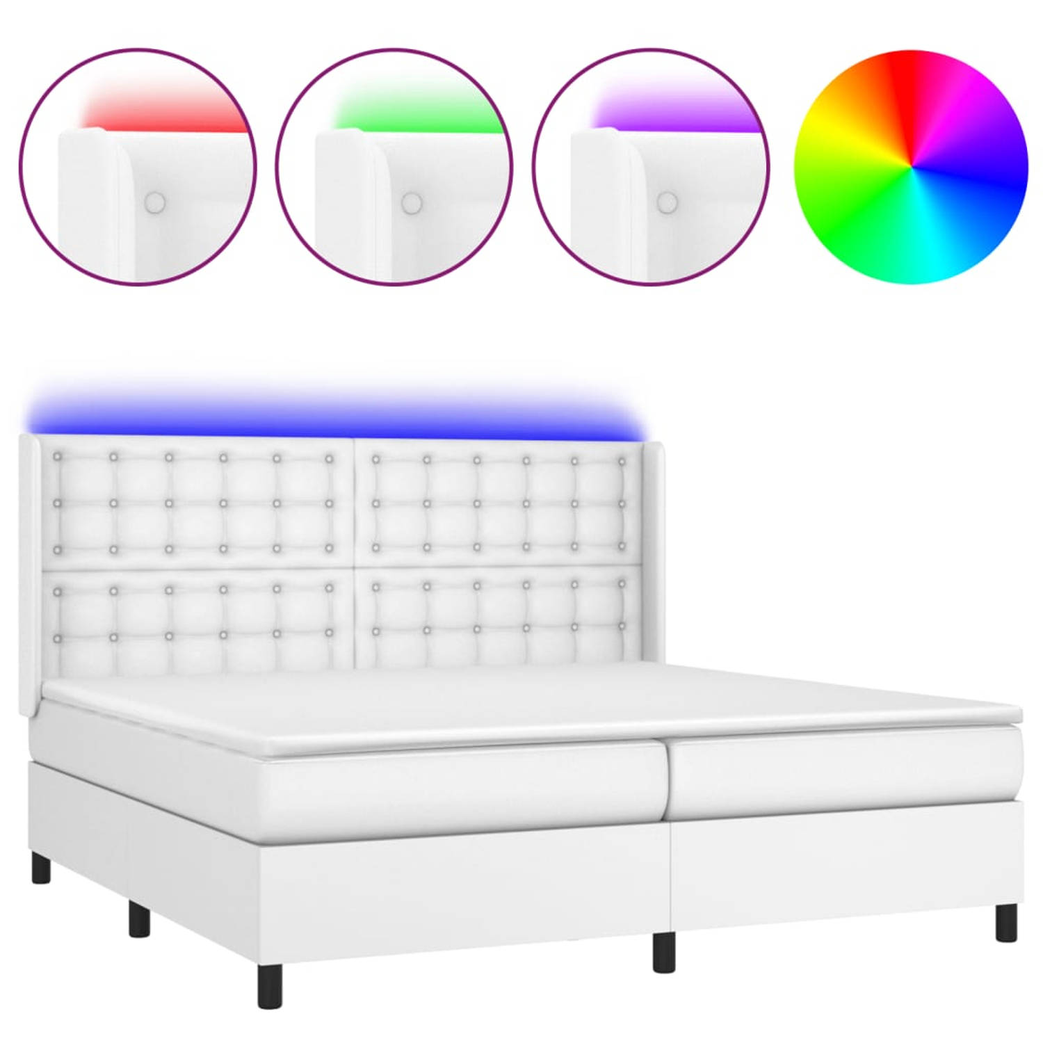 The Living Store Boxspring met matras en LED kunstleer wit 200x200 cm - Bed