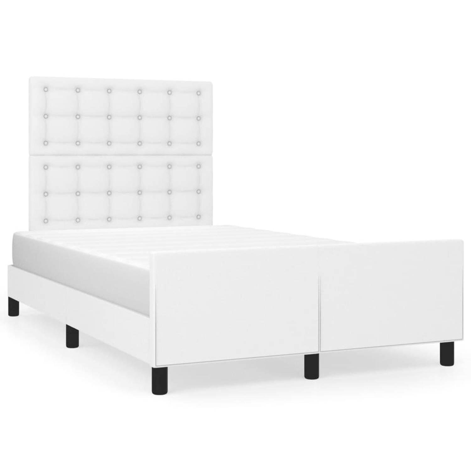 The Living Store Bedframe met hoofdbord kunstleer wit 120x200 cm - Bed