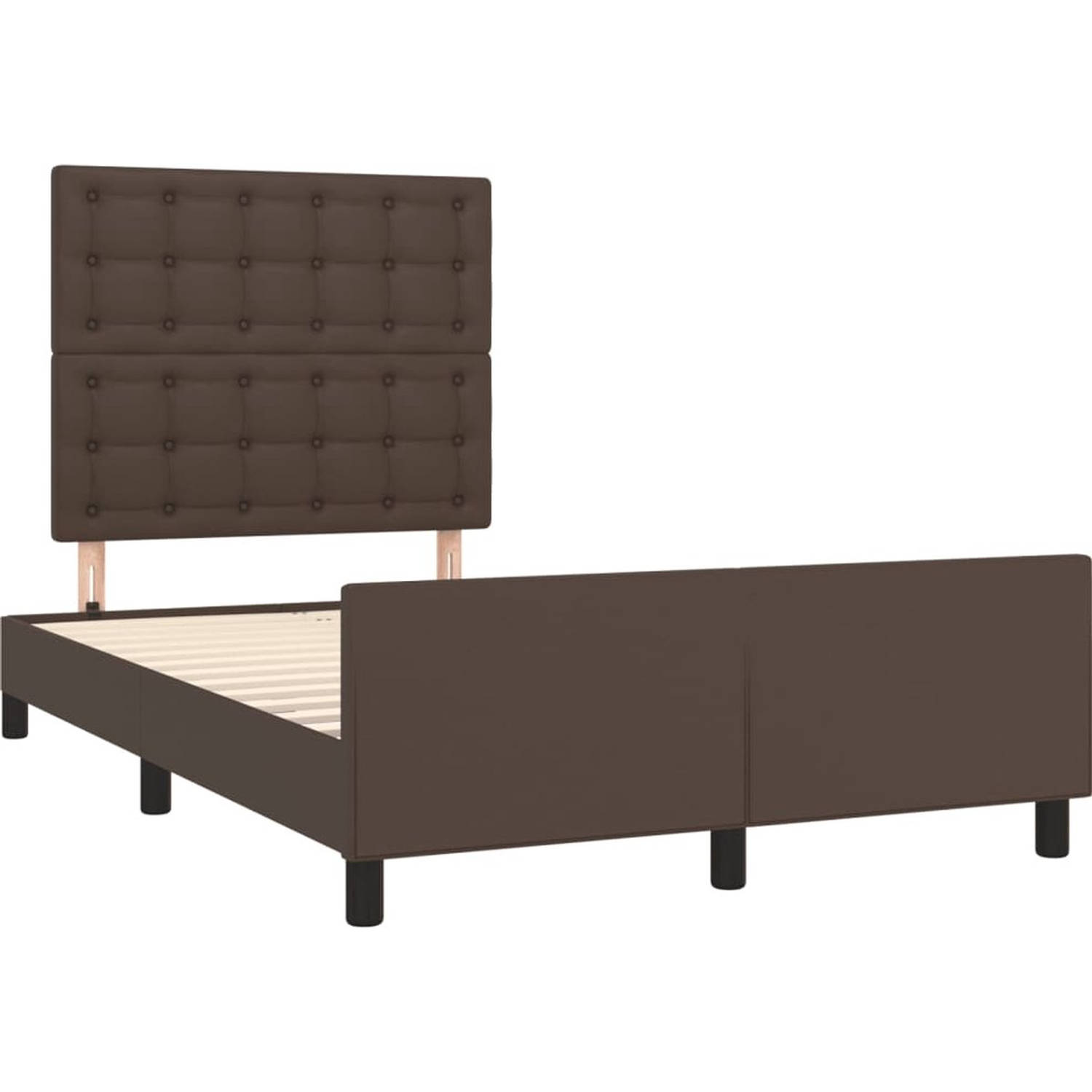 The Living Store Bedframe met hoofdbord kunstleer bruin 120x200 cm - Bed