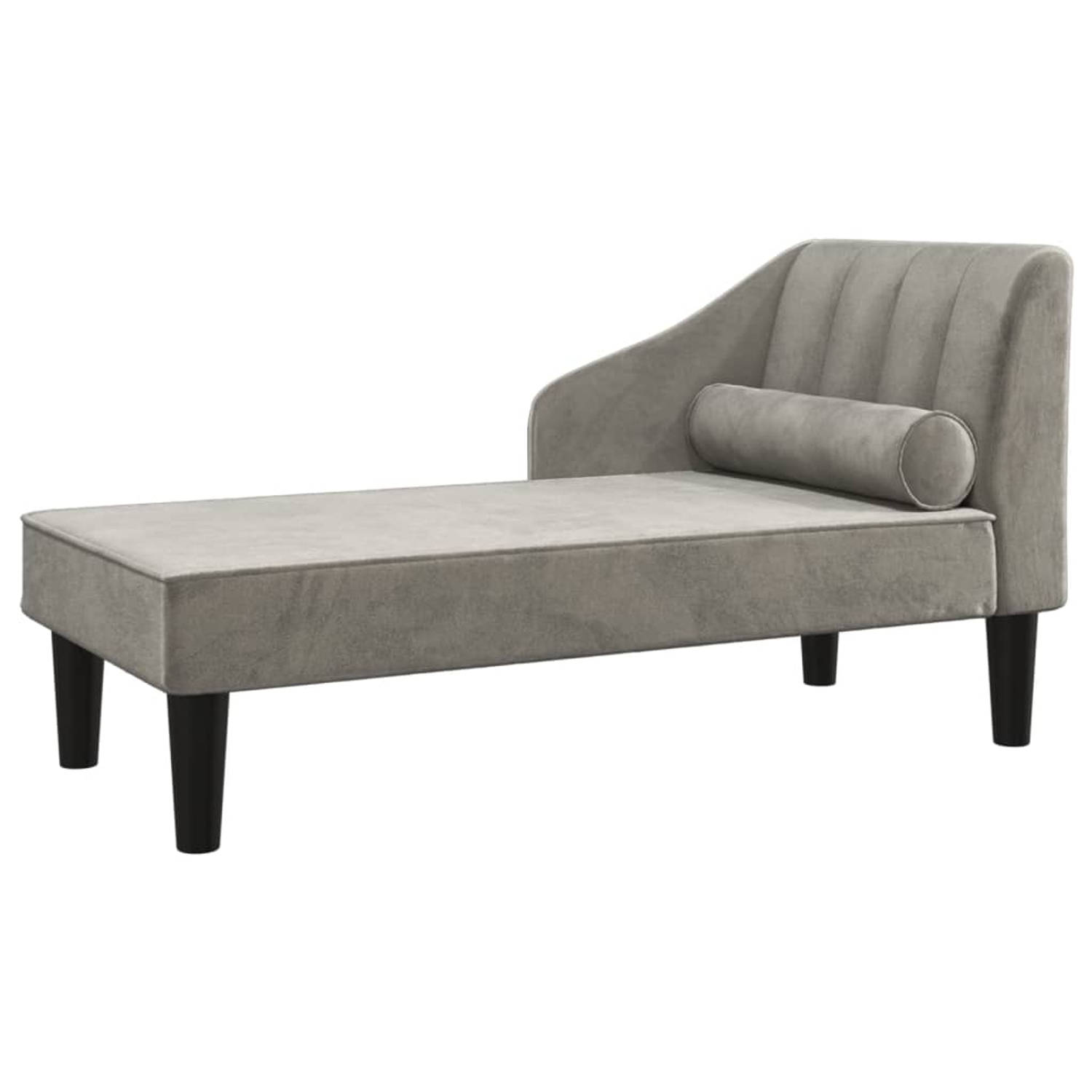 The Living Store Chaise longue met bolster fluweel lichtgrijs