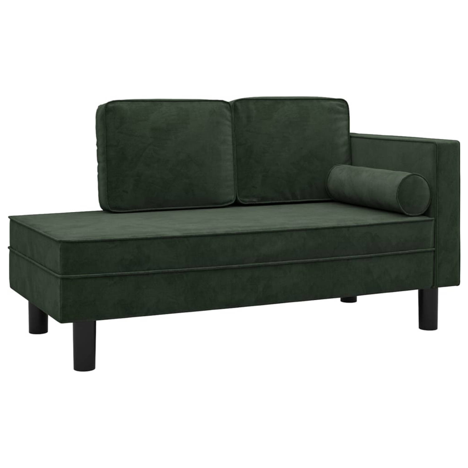 The Living Store Chaise longue met kussens en bolster fluweel donkergroen